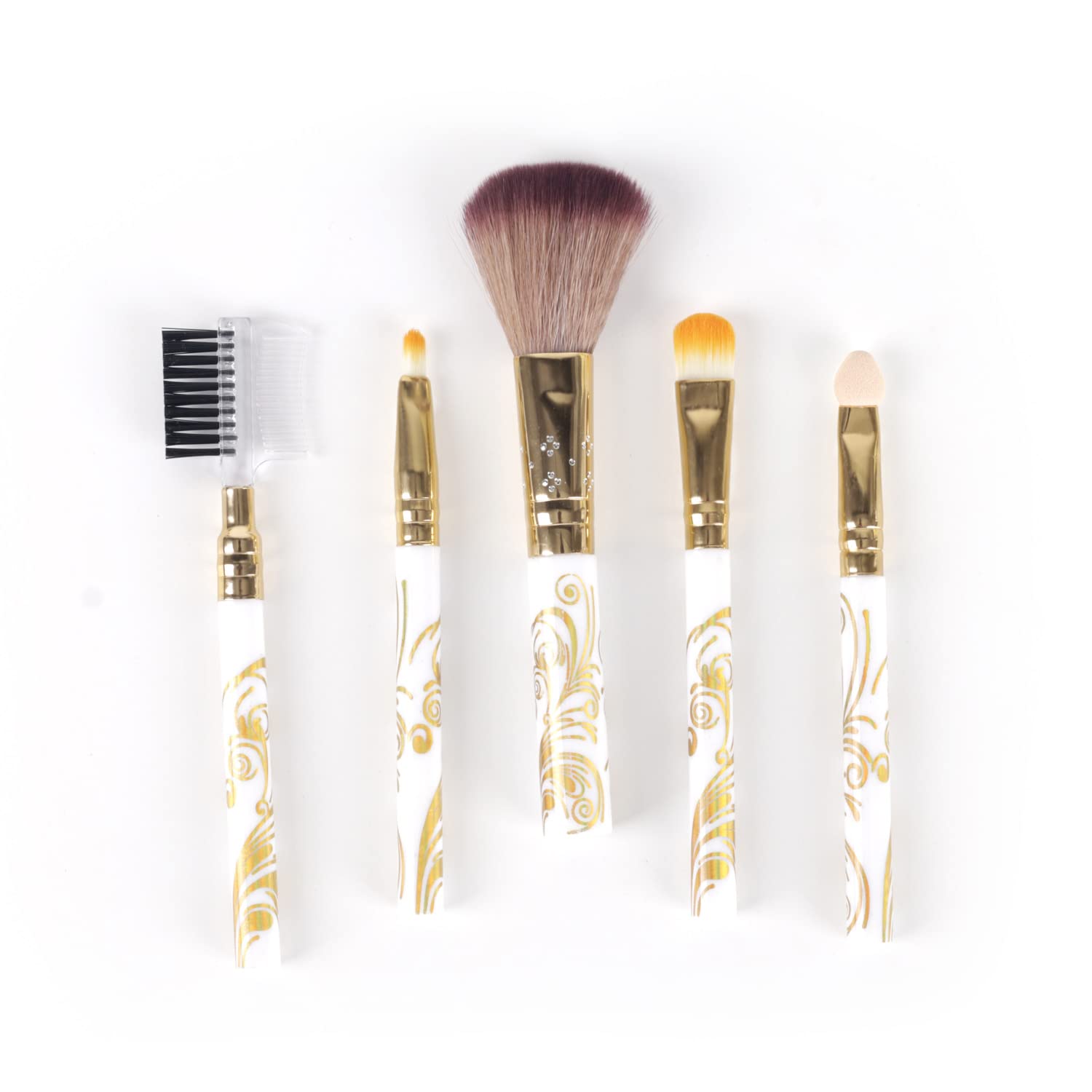 5-Piece Makeup Brush Set with Foundation Puff - Professional Cosmetic Kit for Women & Girls (Golden) - Perfect for Everyday Makeup, Contouring & Blending