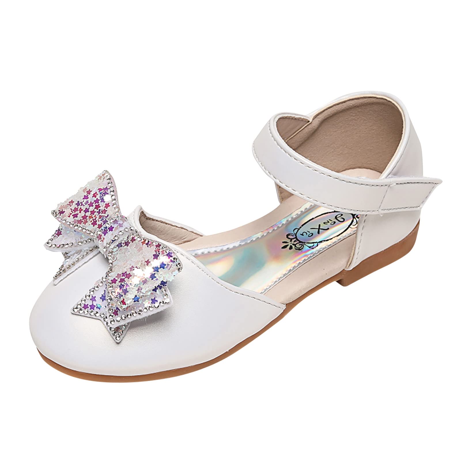 **Sparkly Princess Toddler Sandals for Girls - Rhinestone Bow & Sequin Star Design - Comfortable Kids Dance Shoes with Pearl Bling - Perfect for Ballet, Parties & Special Occasions**