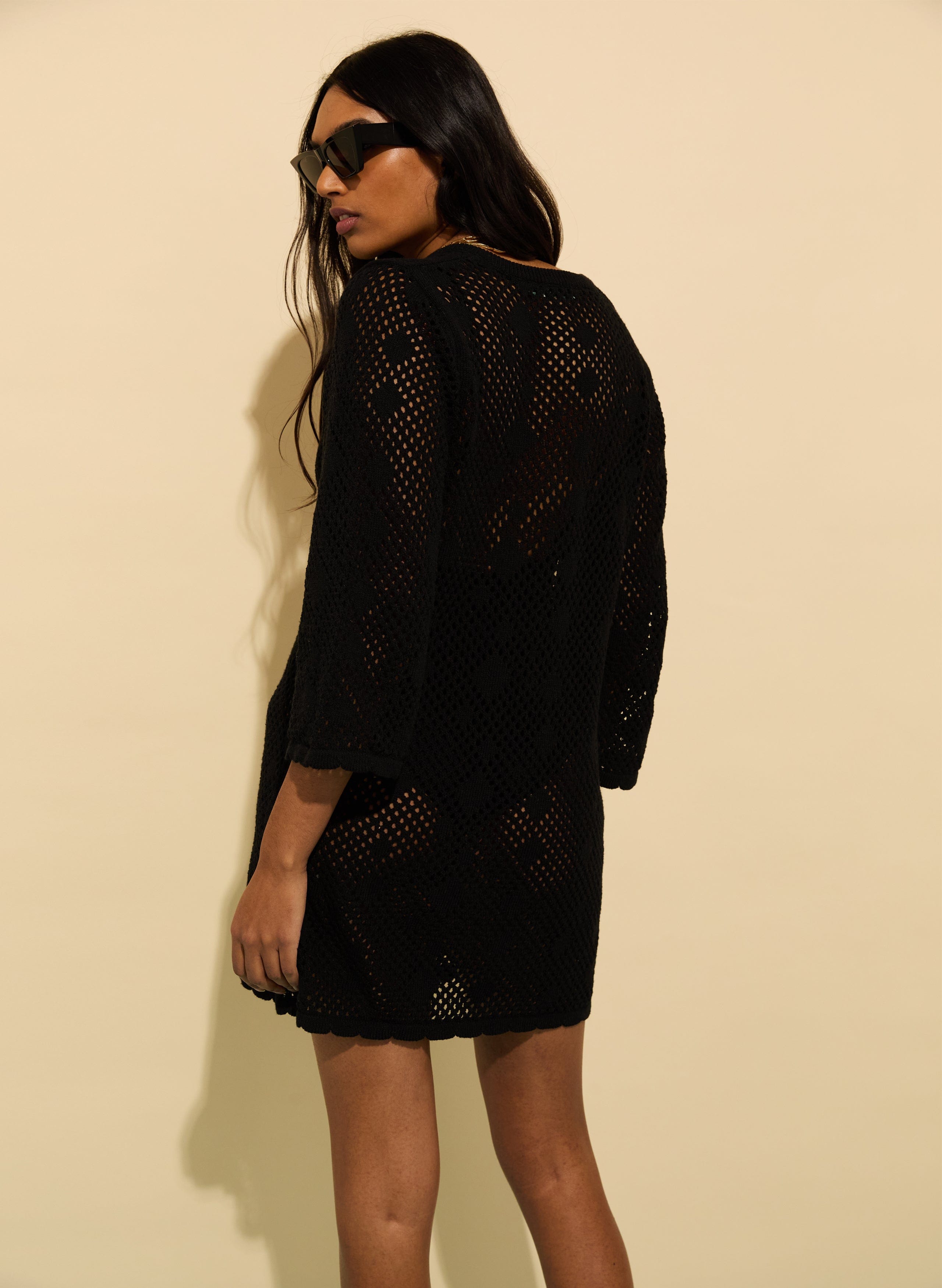 Anette Blended Ecotec® Crochet Dress for Women - Black | Boho Summer Beach Dress, Casual Party Outfit, Vacation Wear
