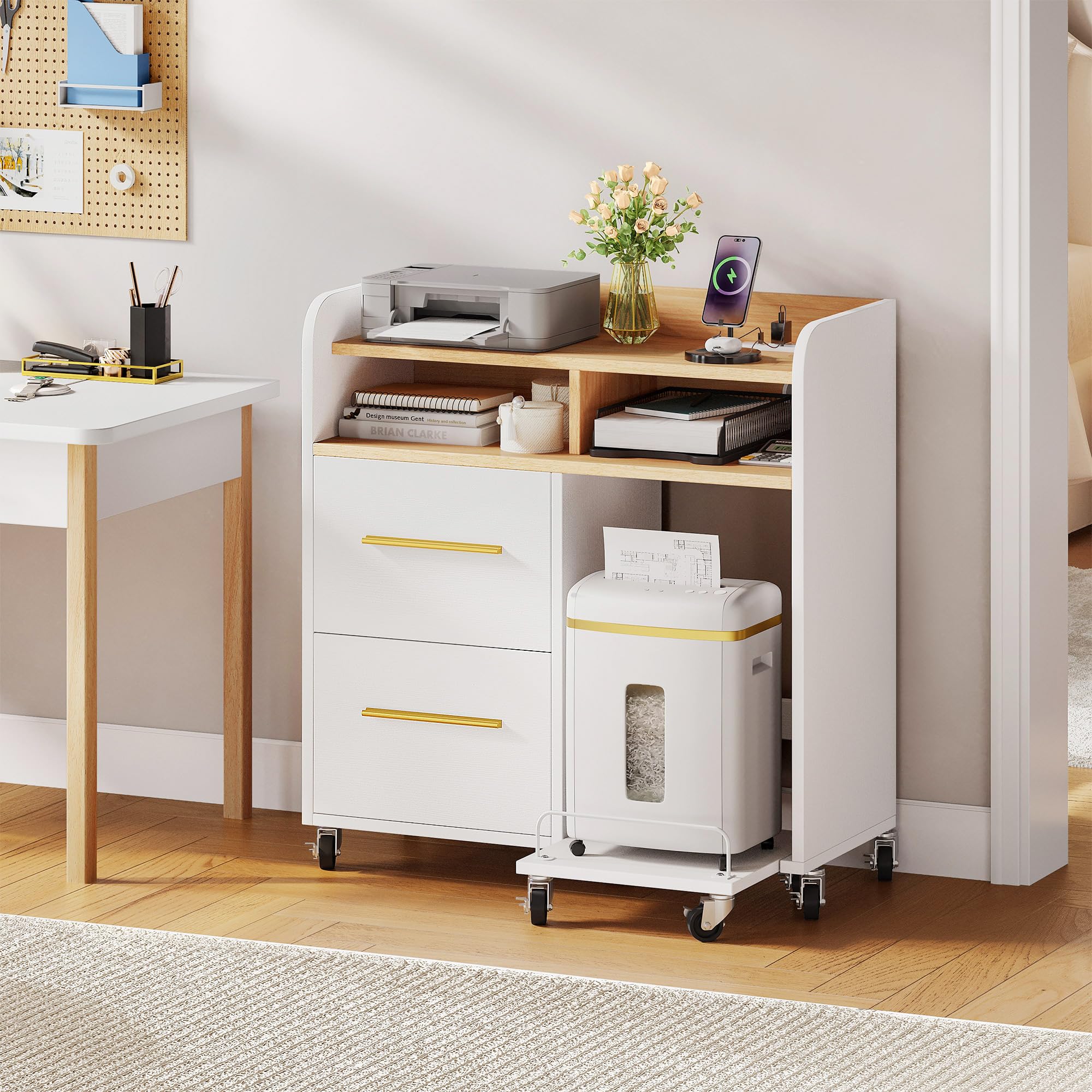 YITAHOME 2-Drawer Lateral File Cabinet with USB Charging Station & Open Storage Shelf - Home Office Printer Stand, White - Perfect for Organizing Documents & Charging Devices in Small Spaces
