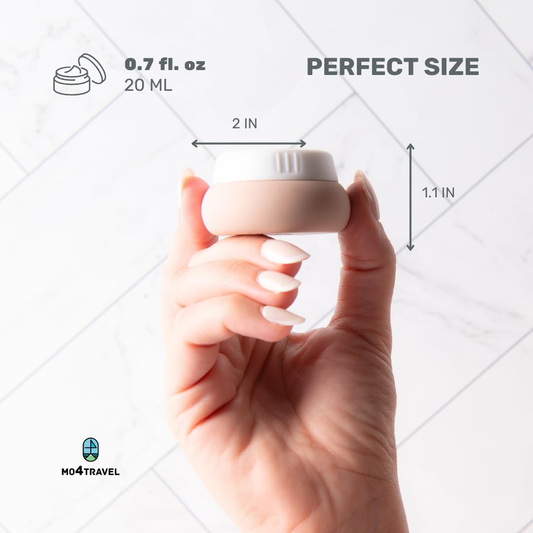 0.7 fl oz (20ml) Silicone Travel Jars - TSA Approved Leak-Proof Cream Containers for Toiletries | Portable Mini Cosmetic Jars for Makeup, Skincare & Haircare | Perfect for Airplane Travel, Gym, Camping & Vacation (Apricot)