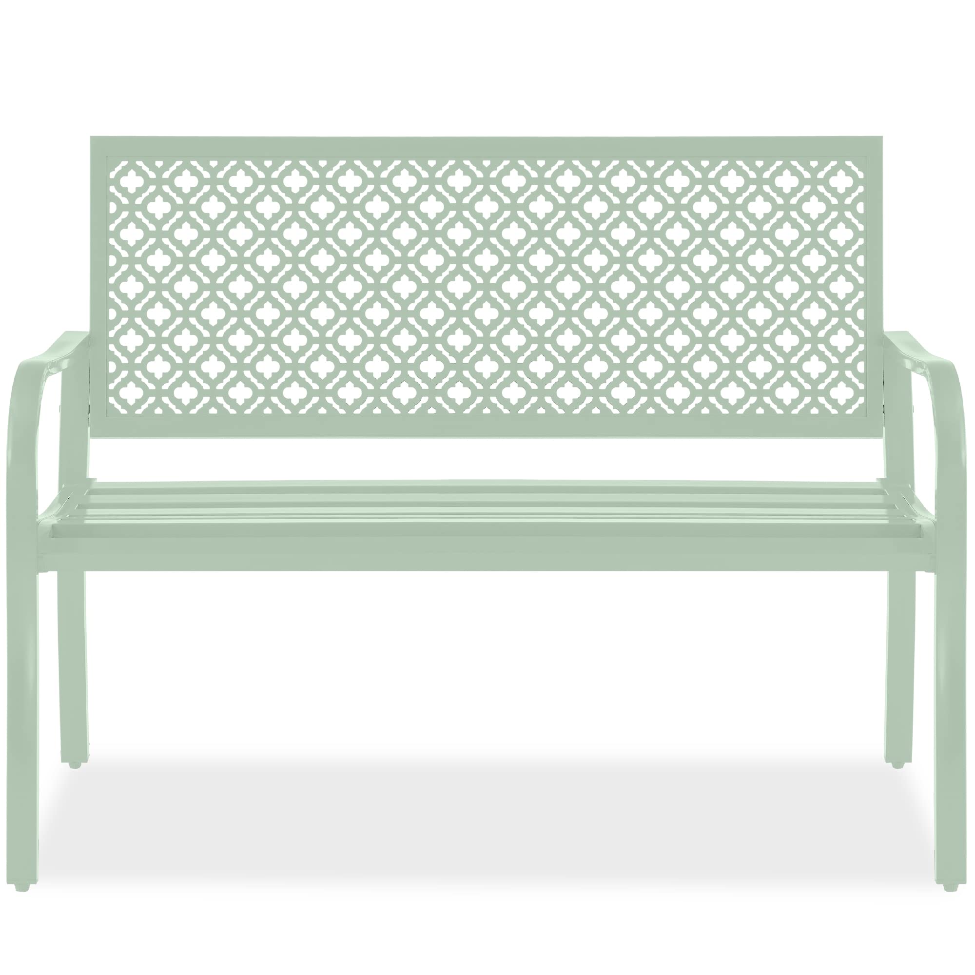 Best Choice Products 2-Person Outdoor Metal Bench with Geometric Backrest - 790lb Weight Capacity, Mint Green Steel Garden Bench for Patio, Porch, Entryway - Perfect for Outdoor Relaxation and Garden Decor