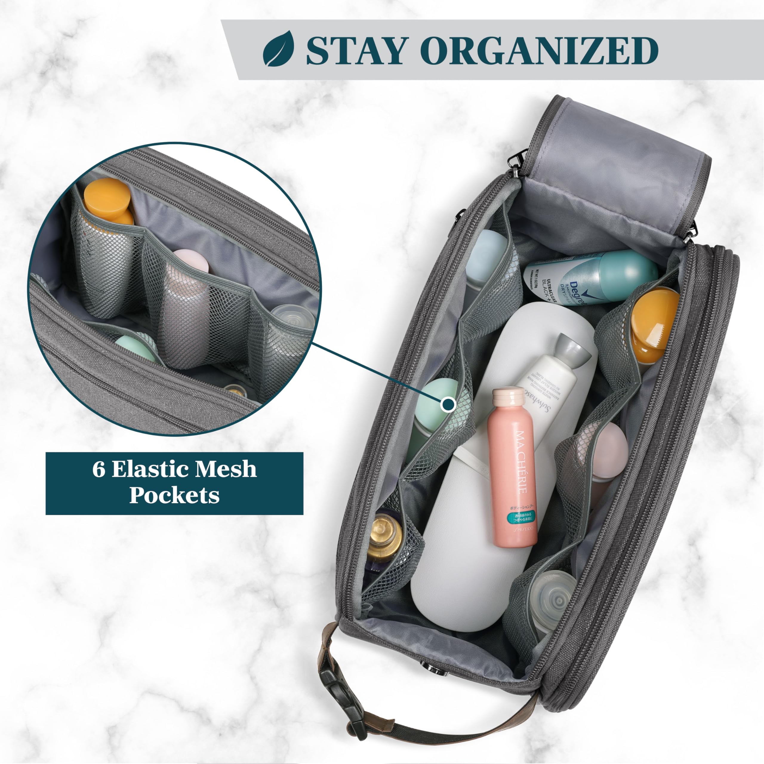 PAVILIA Extra Large Water Resistant Canvas Toiletry Bag for Men & Women - Travel Dopp Kit, Hygiene Organizer & Shaving Kit Accessories (Grey) - Perfect for Camping, Gym, Business Trips & Vacation Packing