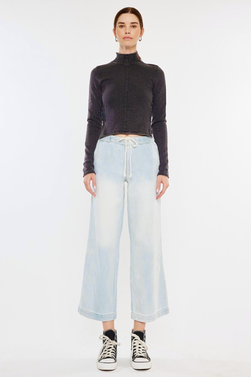 Annalise Mid Rise Wide Leg Pants for Women - Comfortable High Waisted Trousers with Elastic Waistband | Perfect for Office, Casual Wear & Travel