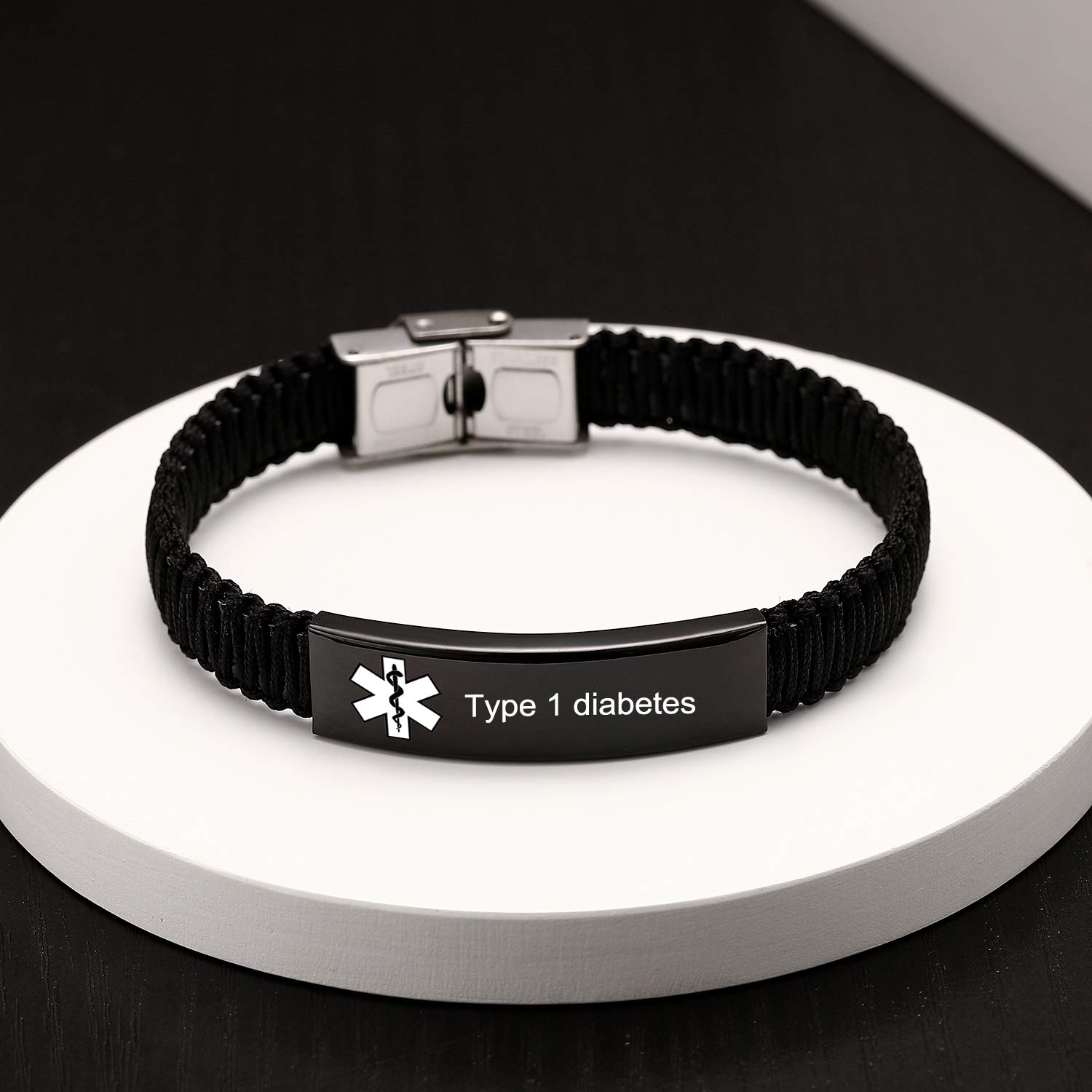 Diabetes Medical Alert ID Bracelet for Women & Men - Adjustable Handmade Nylon Braided Emergency Medical Bracelet - Perfect for Diabetic Patients, Travel & Daily Safety