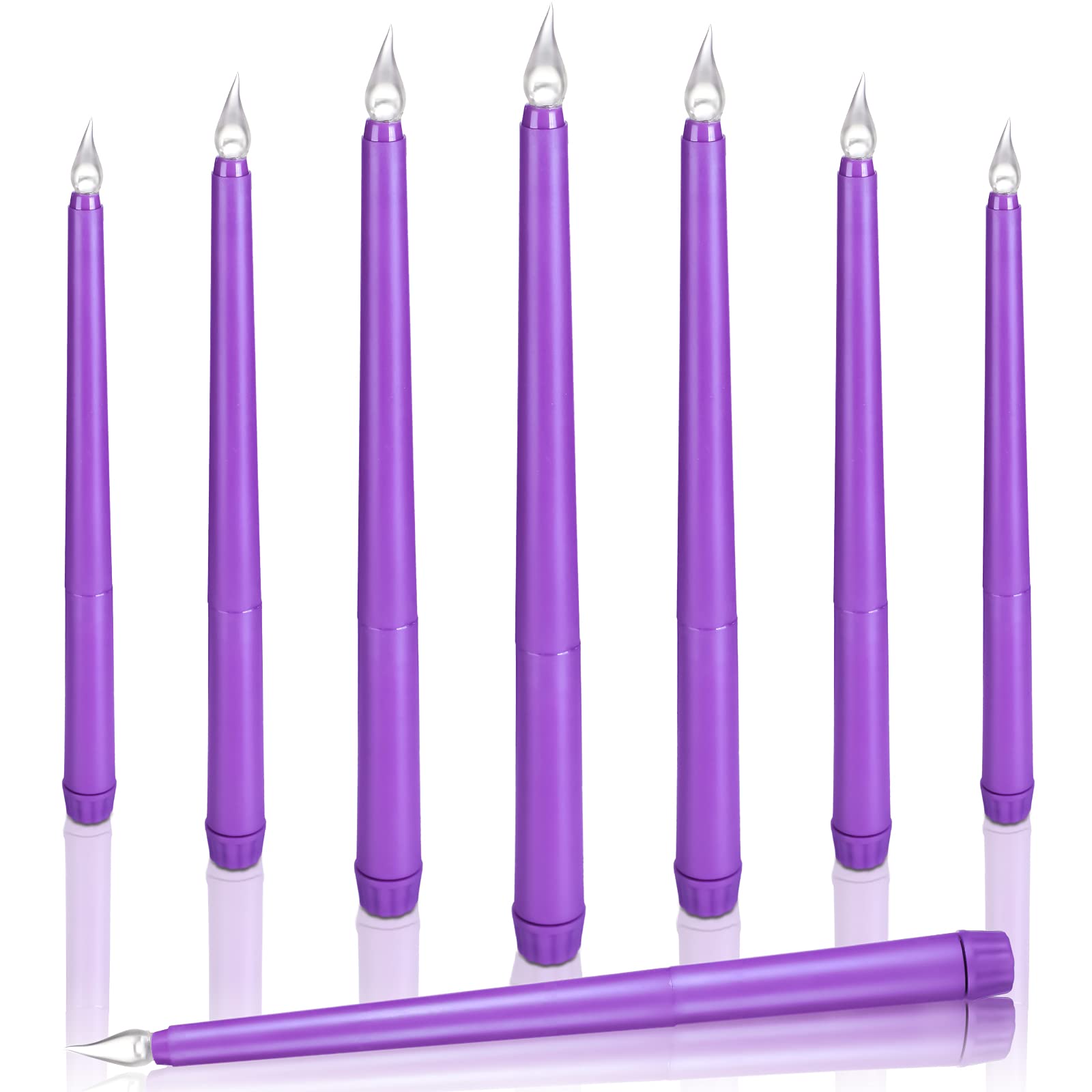 Enhon 8-Pack 10-Inch Purple Flameless LED Taper Candles - Battery Operated Flickering Candles for Wedding Decor, Christmas Centerpiece, Holiday Table Setting, Church Ceremony & Home Decoration - Safe for Kids & Pets