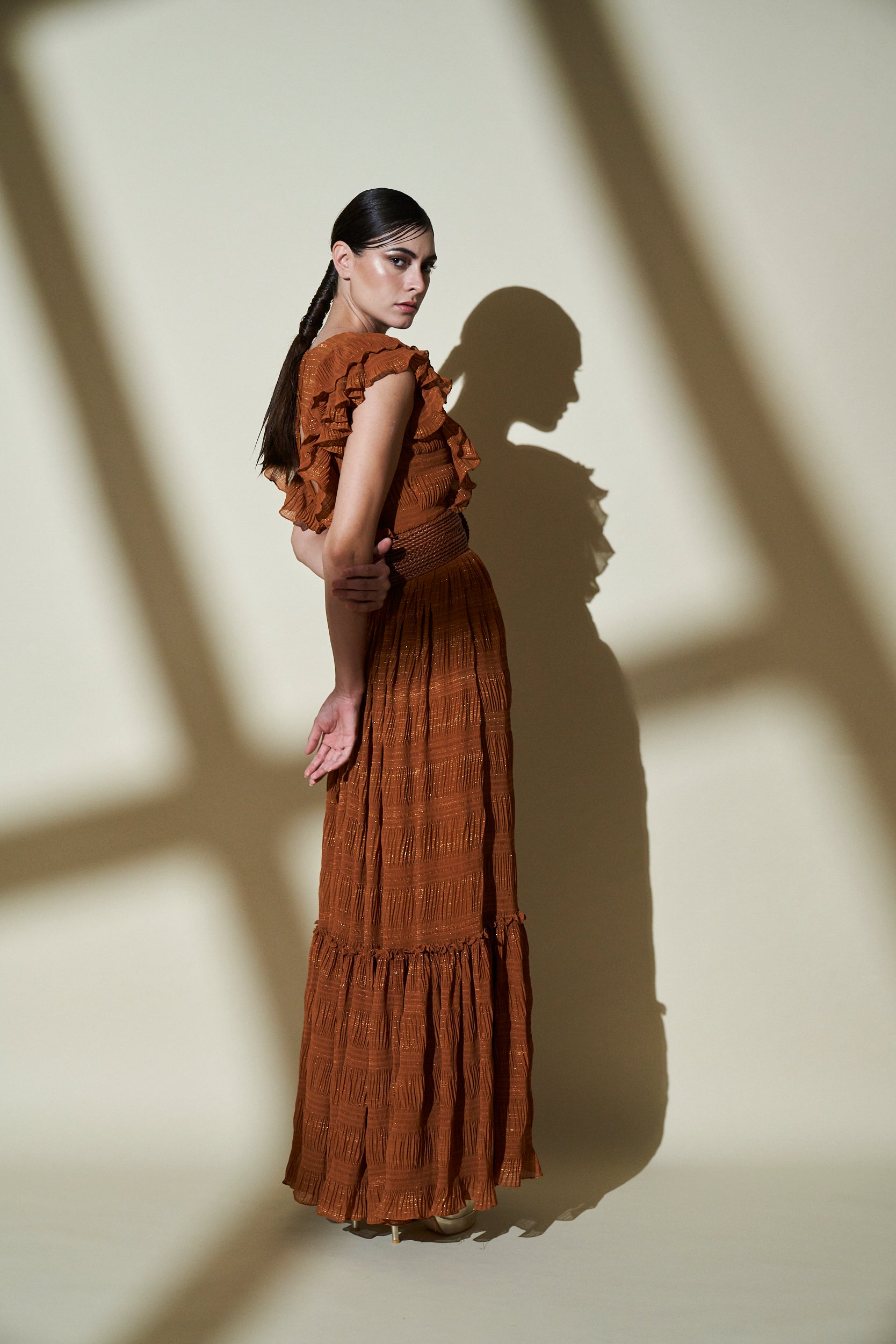 Mustard Gold Woven Zari Maxi Dress for Women - Elegant Indian Party Wear & Wedding Guest Outfit - Perfect for Festivals, Ceremonies and Special Occasions