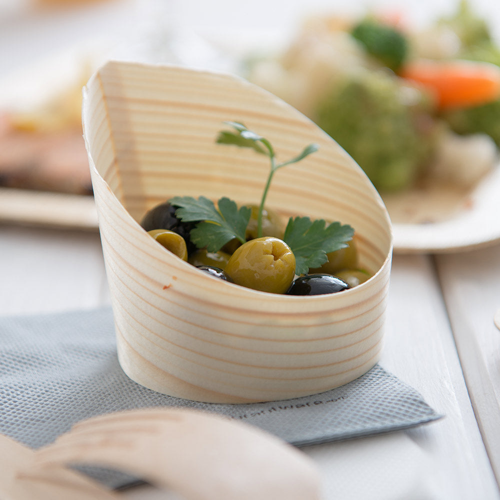 Natural Wood Mini Incline Cups - 4 oz Round Wooden Cups (2.5