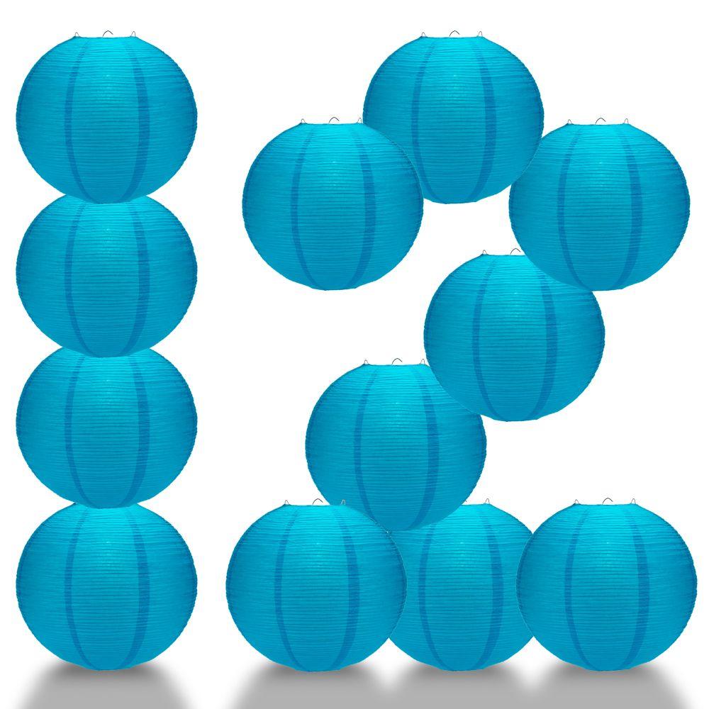 12 Pack Turquoise Blue Fine Line Premium Parallel Ribbon Paper Lanterns - Extra Sturdy Hanging Decor for Parties, Weddings & Home Decor
