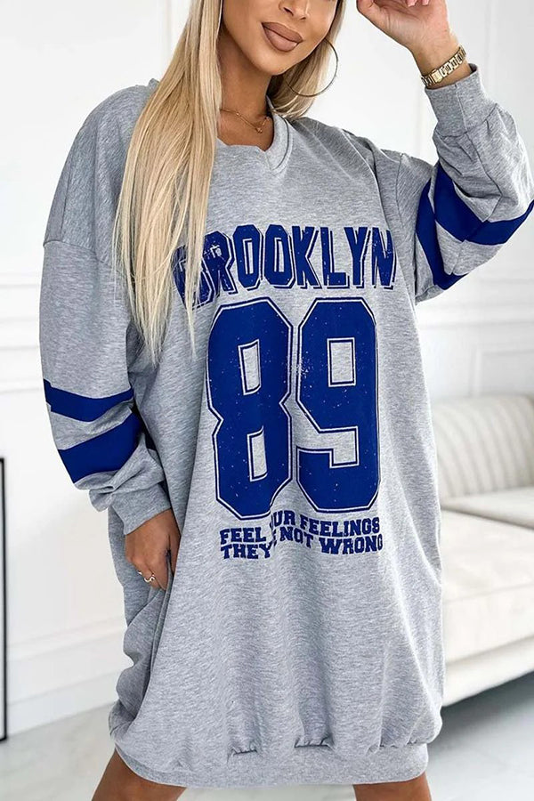 Stylish Sporty Jersey Mini Dress with Long Sleeves & Pocket - Digital Print Fashion for Women | Perfect for Gym, Casual Outings & Streetwear