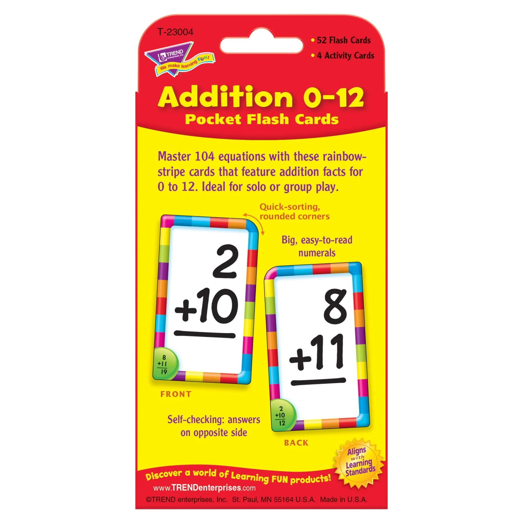 Addition 0-12 Pocket Flash Cards - Math Learning Tools for Kids | Perfect for Classroom, Homeschool & Travel Learning Activities