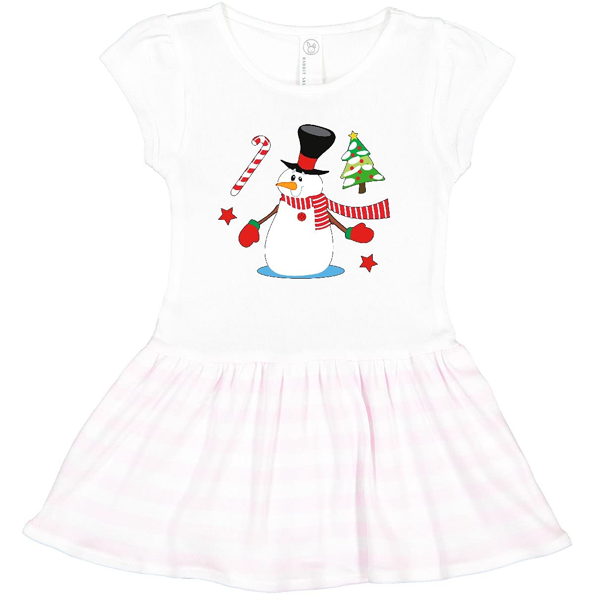 Inktastic Top Hat Snowman with Christmas Tree and Candy Cane Toddler Dress - Festive Holiday Outfit for Christmas Parties & Family Photos