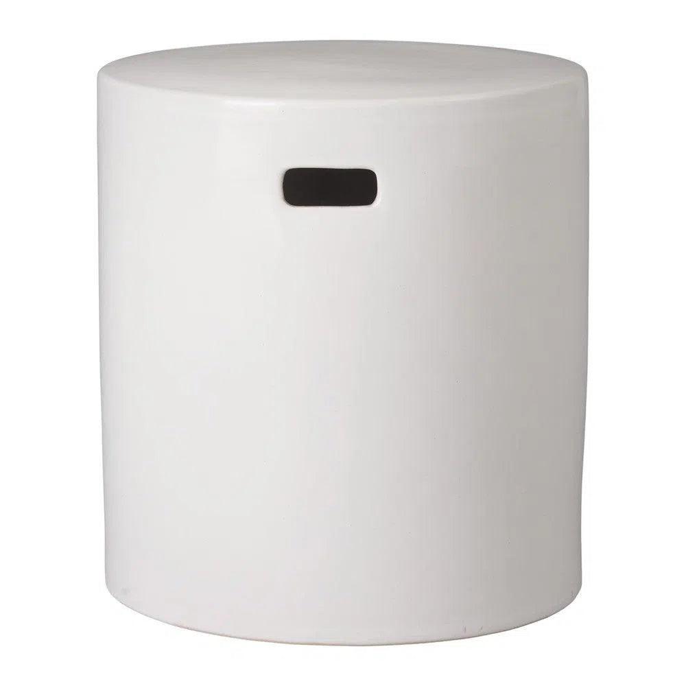 18 Inch Round White Ceramic Outdoor Garden Stool - Weatherproof Patio Side Table, Decorative Plant Stand for Porch, Poolside & Backyard Decor