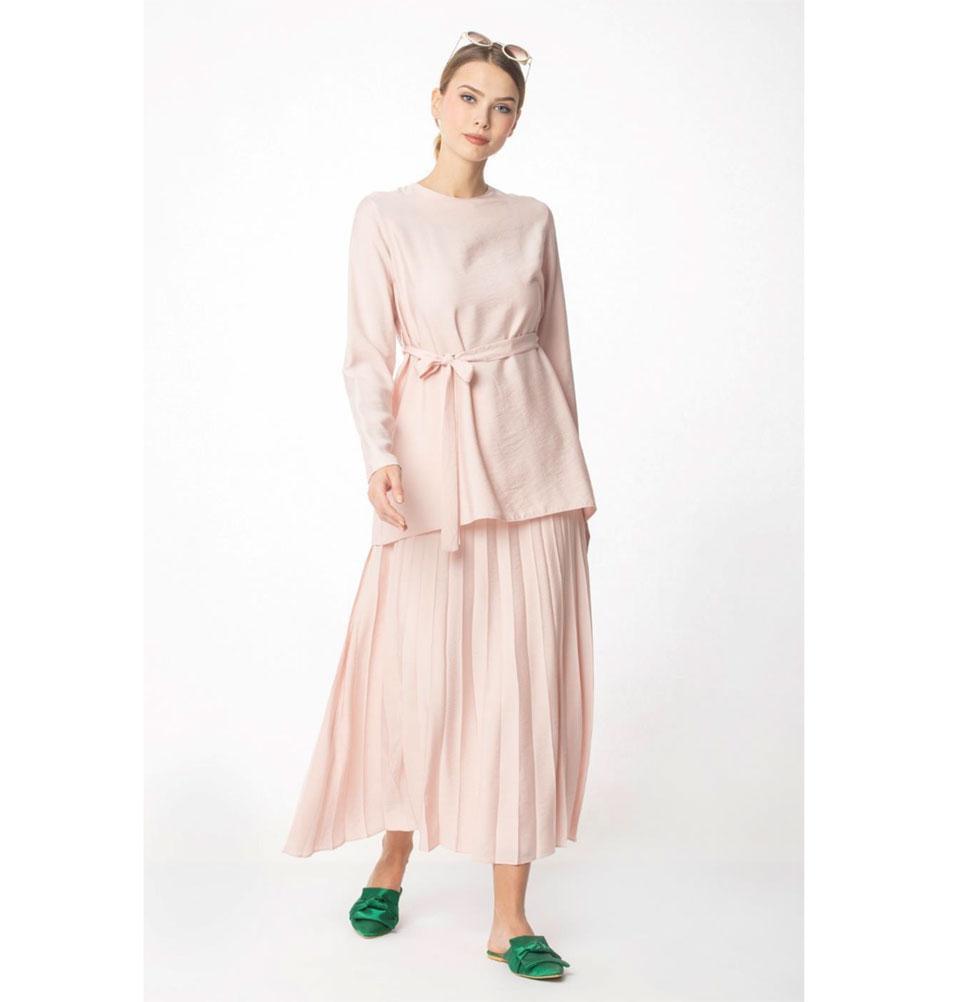 Abaci Solid Tunic & Skirt Set 13343 Pink - Women's Casual Outfit for Work, Church & Special Occasions