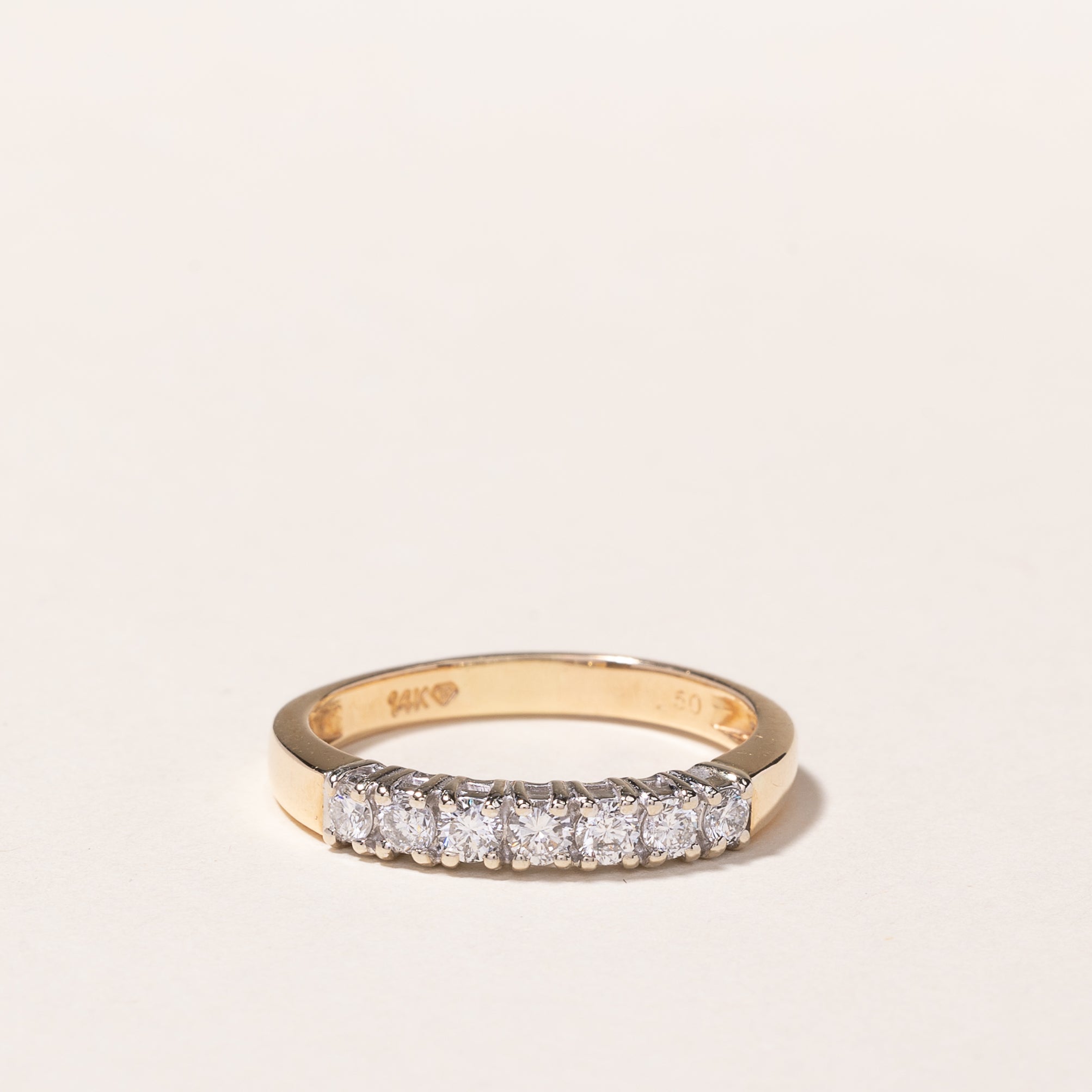 14K Yellow Gold Seven Stone Diamond Band Ring - 0.56 Carat Total Weight (CTW) - Size 8.5 - Elegant Wedding Band, Anniversary Gift, or Everyday Luxury Jewelry for Women