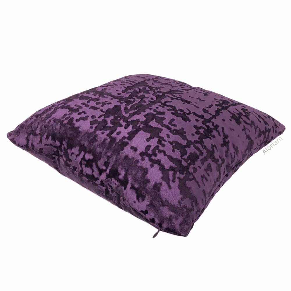 Kael II Grape Purple Abstract Distressed Velvet Pillow Cover - Soft Decorative Throw Pillow Case for Sofa, Bed, Couch & Home Decor