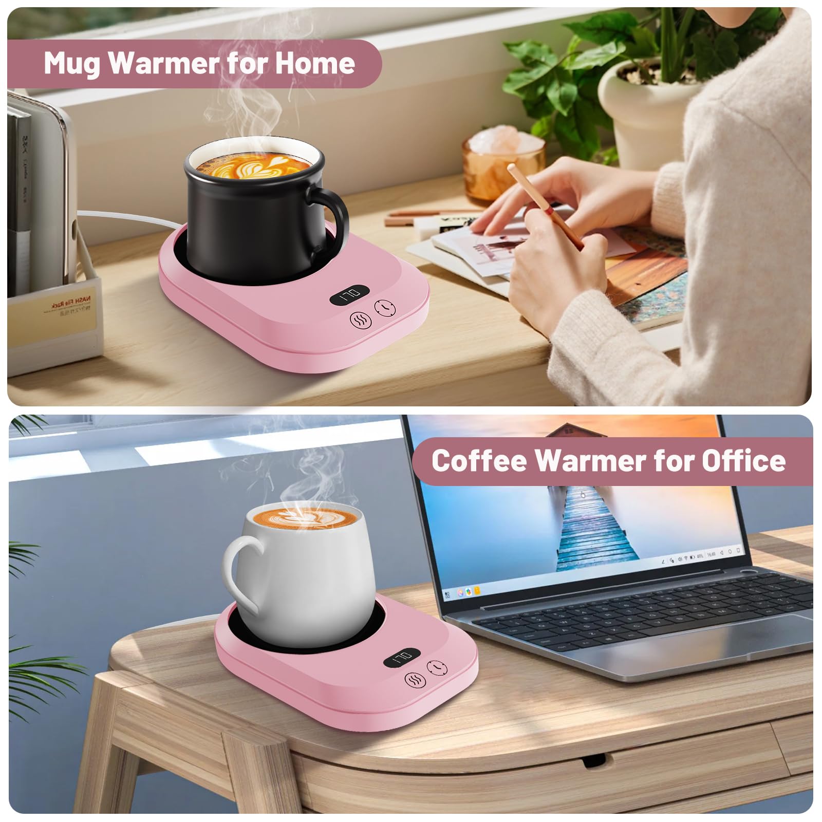 Electric Mug Warmer with 6 Auto Shut-Off Timers & 3 Heat Settings - Anti-Scald Silicone Coffee Cup Warmer for Office Desk - Portable USB Coffee Gift for Home, Office & Travel Use