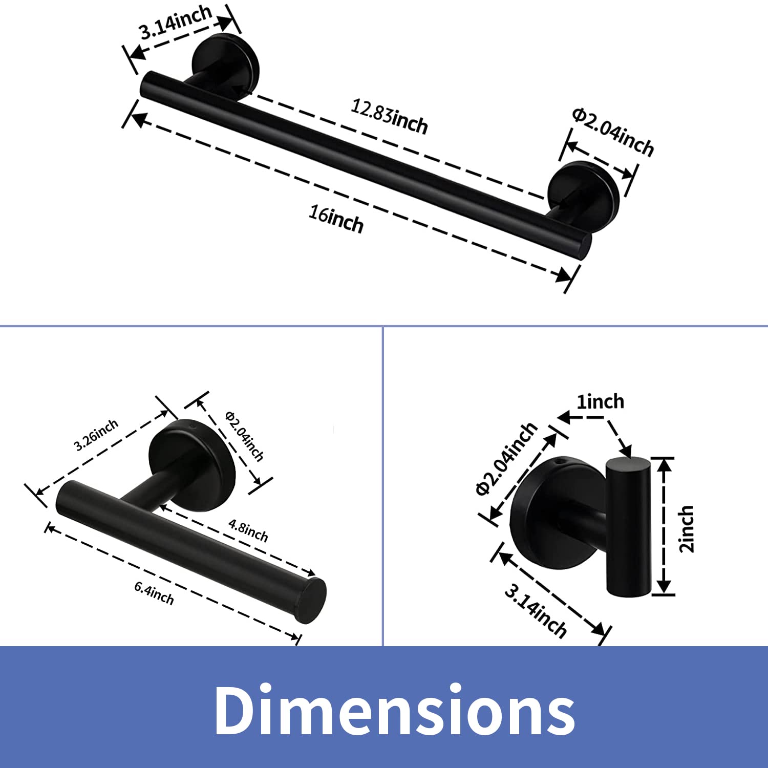 4-Piece Matte Black Bathroom Hardware Set - 16
