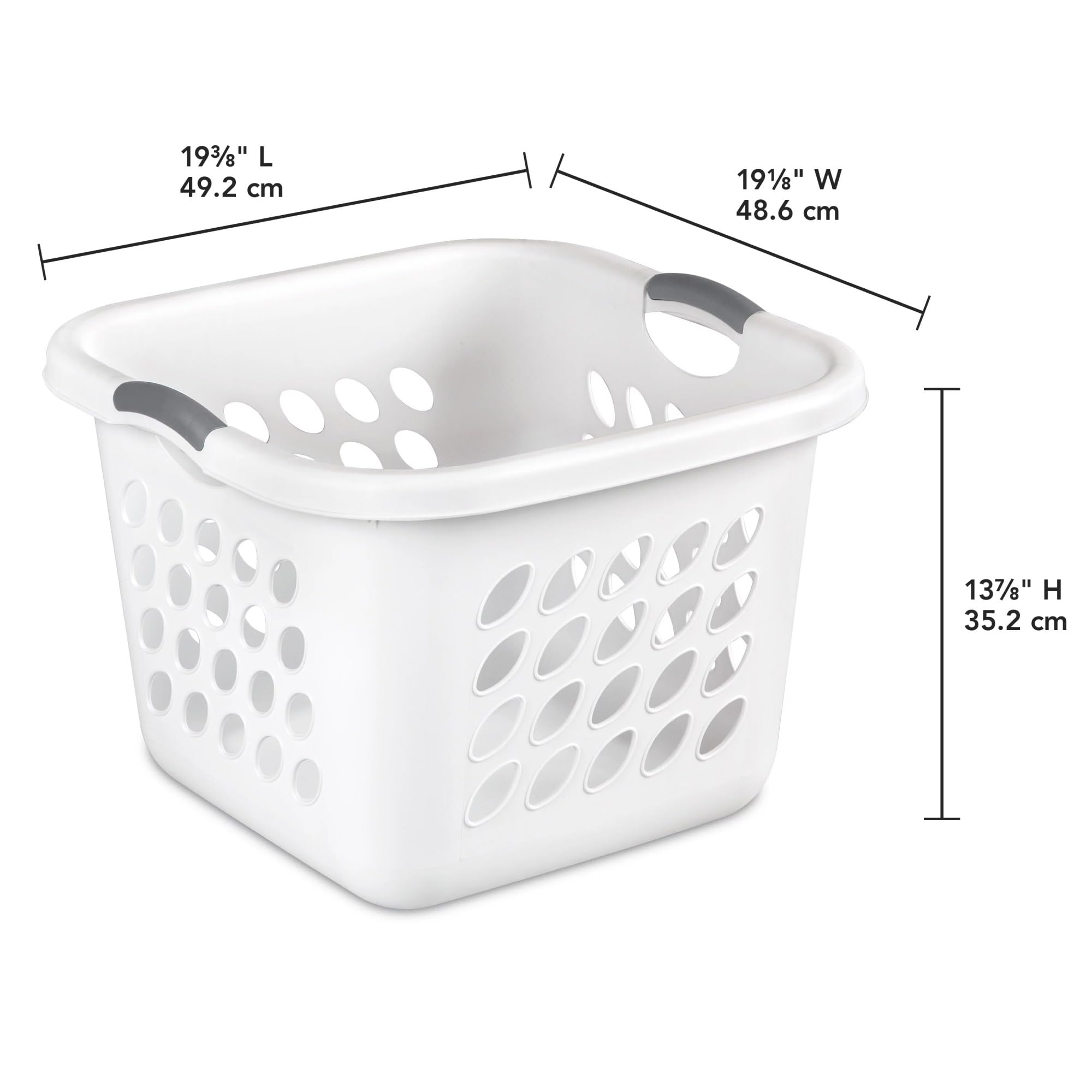 1.5 Bushel Square Laundry Basket with Handles - White Plastic Storage Hamper for Clothes, Bedroom, Bathroom & Laundry Room Organization