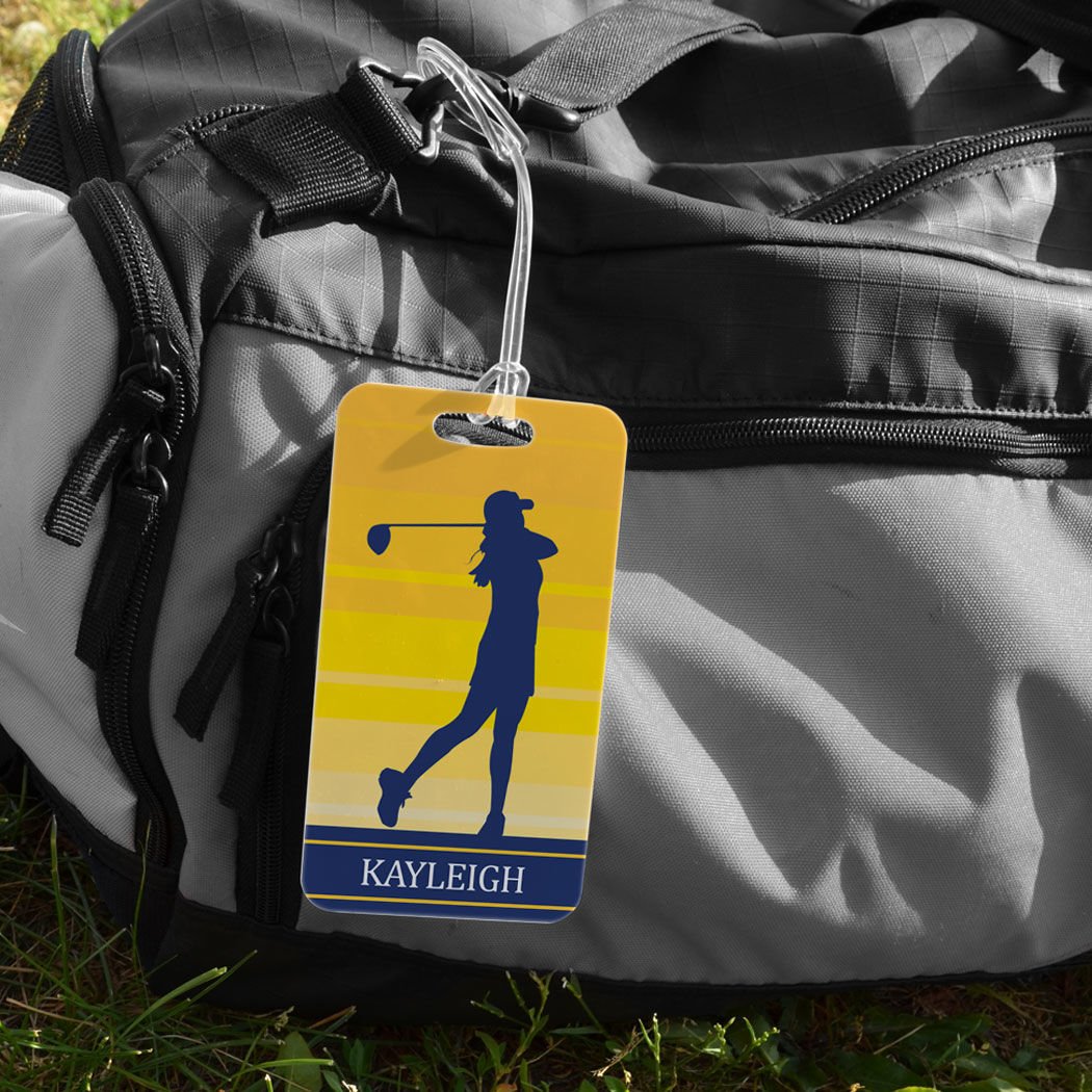 Personalized Golf Bag Tag for Women - Large Yellow Luggage Tag with Standard Lines - Perfect for Golf Travel & Tournament Identification