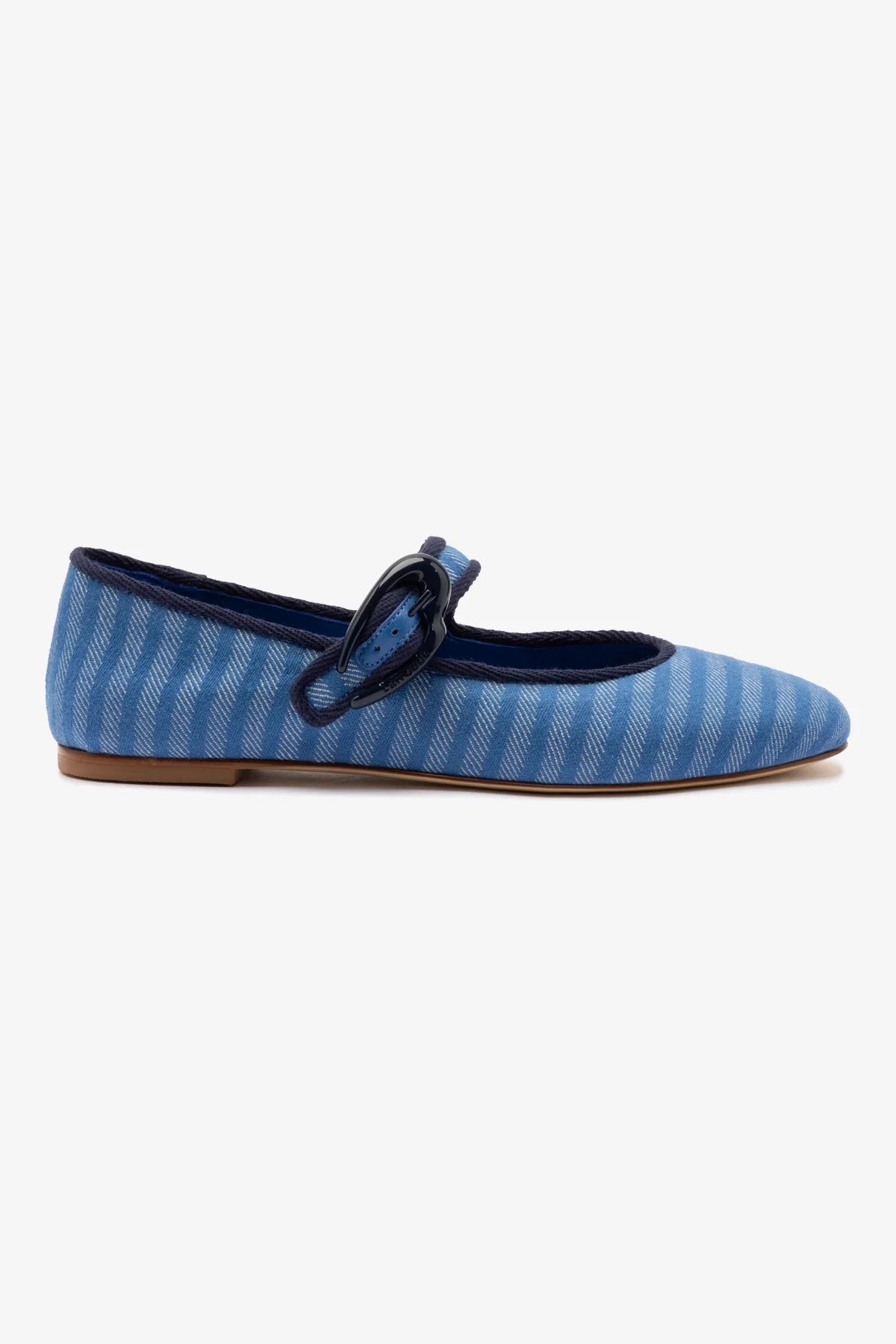 Verona Ballet Flats for Women - Egyptian Blue Striped Fabric with Navy Trimming - Comfortable & Stylish Shoes for Work, Casual Wear & Travel