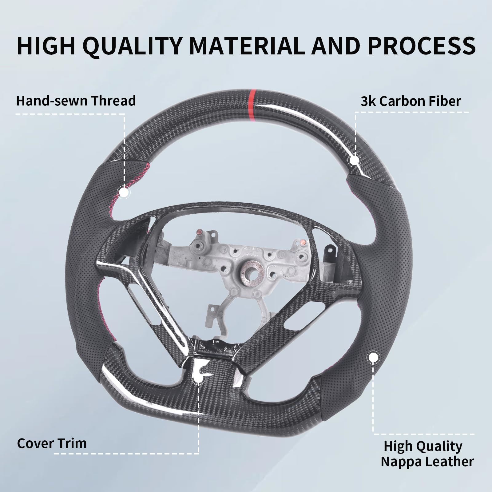 Carbon Fiber Steering Wheel for Infiniti G37 & G37X (2007-2013) - D-Shaped Flat Bottom Design with Nappa Perforated Leather Grip & Replacement Trim | Premium Upgrade for Sporty Driving & Interior Enhancement