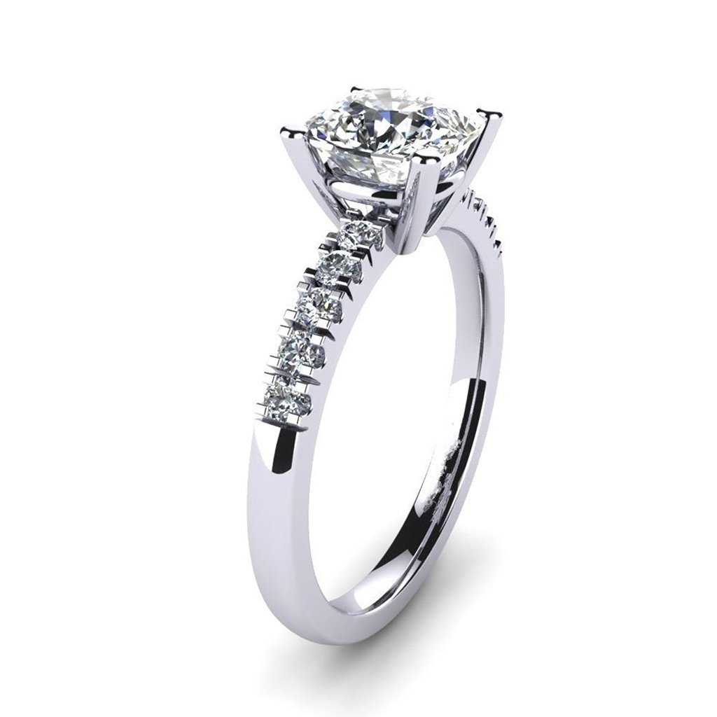 14K White Gold Cushion Cut 1.10 Carat Simulated Diamond Engagement Ring for Women - Perfect for Proposals, Anniversaries & Special Occasions