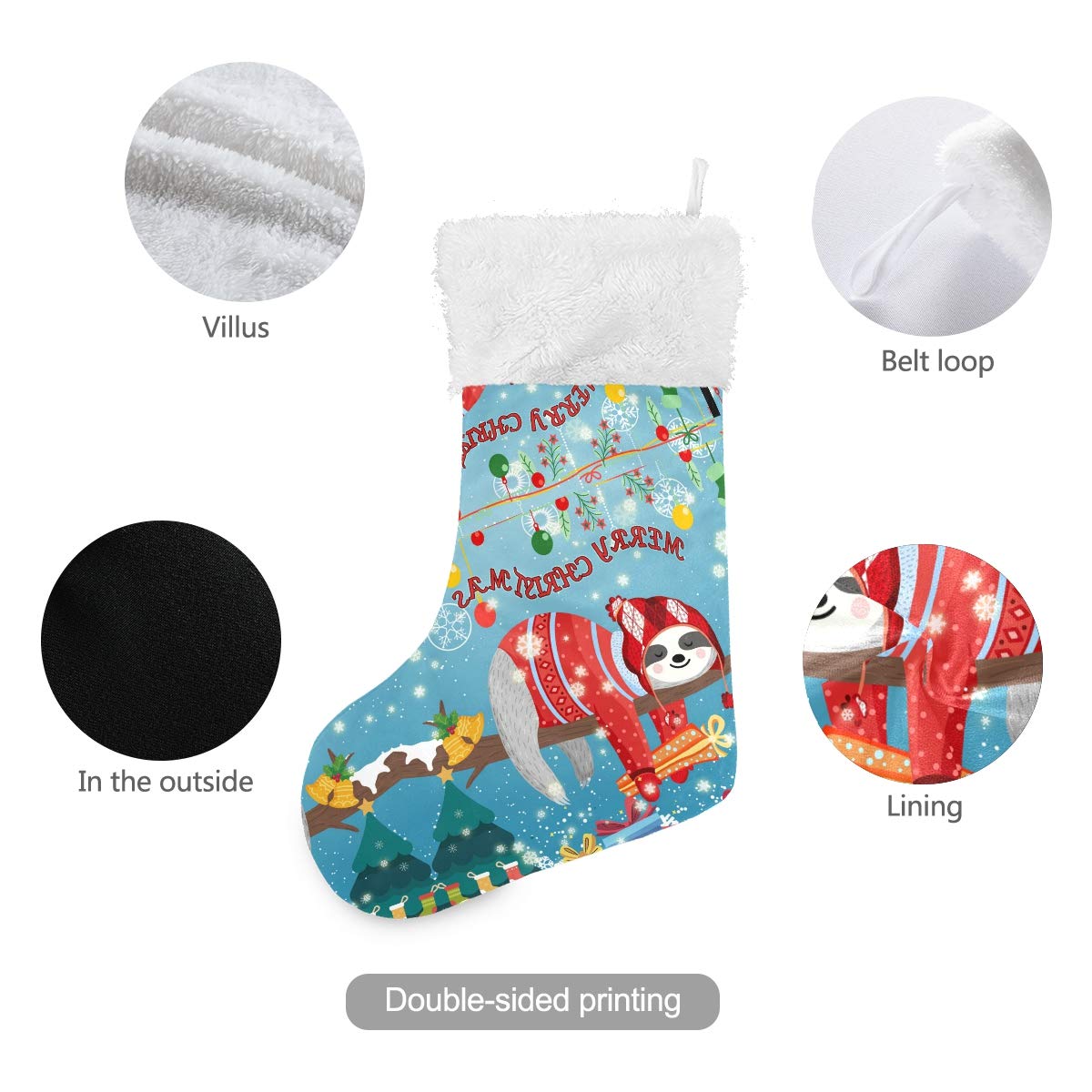 ALAZA Personalized Sloth Christmas Stockings - Large 17.7