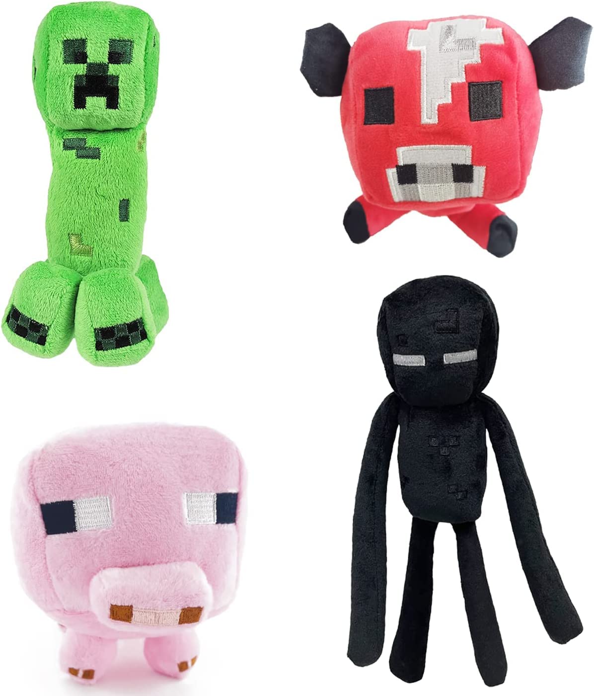 4 Pack Minecraft Plush Toys - Baby Pig, Mooshroom, Enderman & Creeper Stuffed Animals, Soft Pixel Game Dolls for Kids, Fans & Collectors - Perfect for Gifts, Bedroom Decor & Gaming Enthusiasts