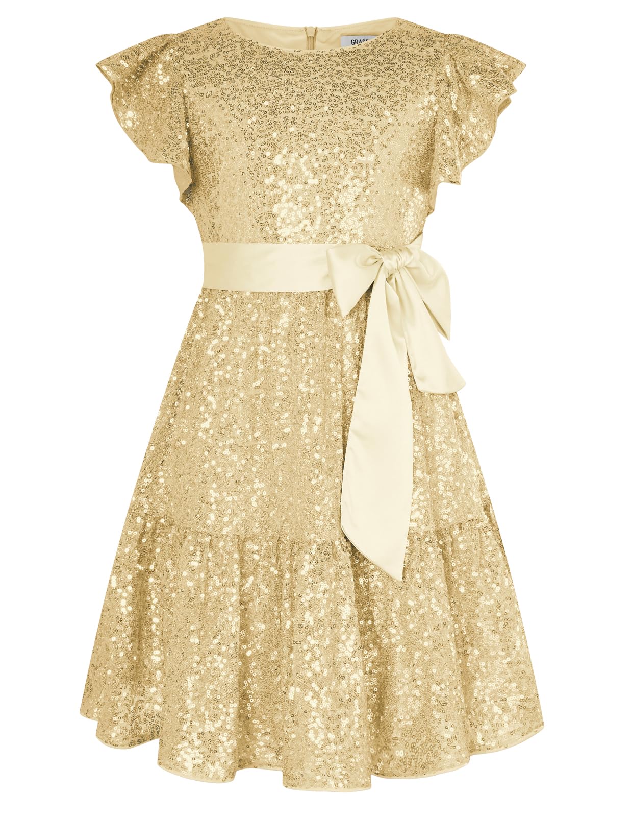 GRACE KARIN Girls Sequin Party Dress - Formal Fancy Birthday & Prom Ruffle Midi Dress for Ages 5-14 Years | Perfect for Special Occasions, Holiday Events & Photo Shoots