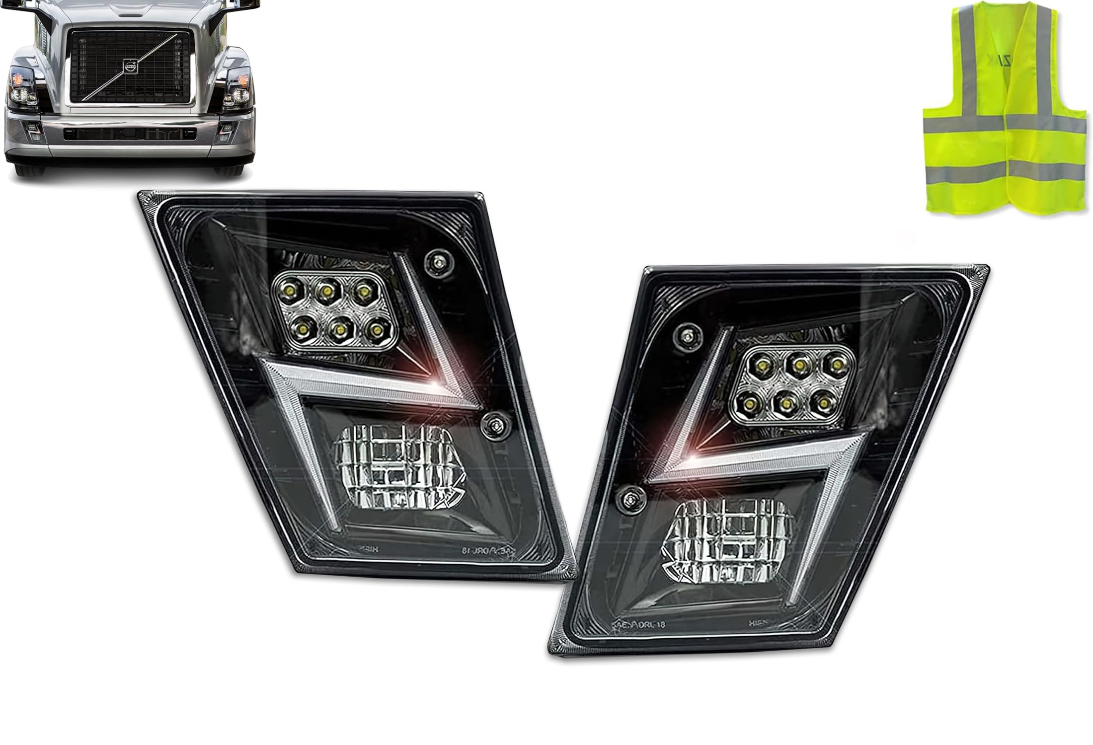 KOZAK BLACK LED Headlight Kit - High Beam & Low Beam Bumper Fog Lights (Pair) - Compatible with Volvo VNL Trucks 2004-2017 Models - Perfect for Night Driving & Off-Road Truck Accessories
