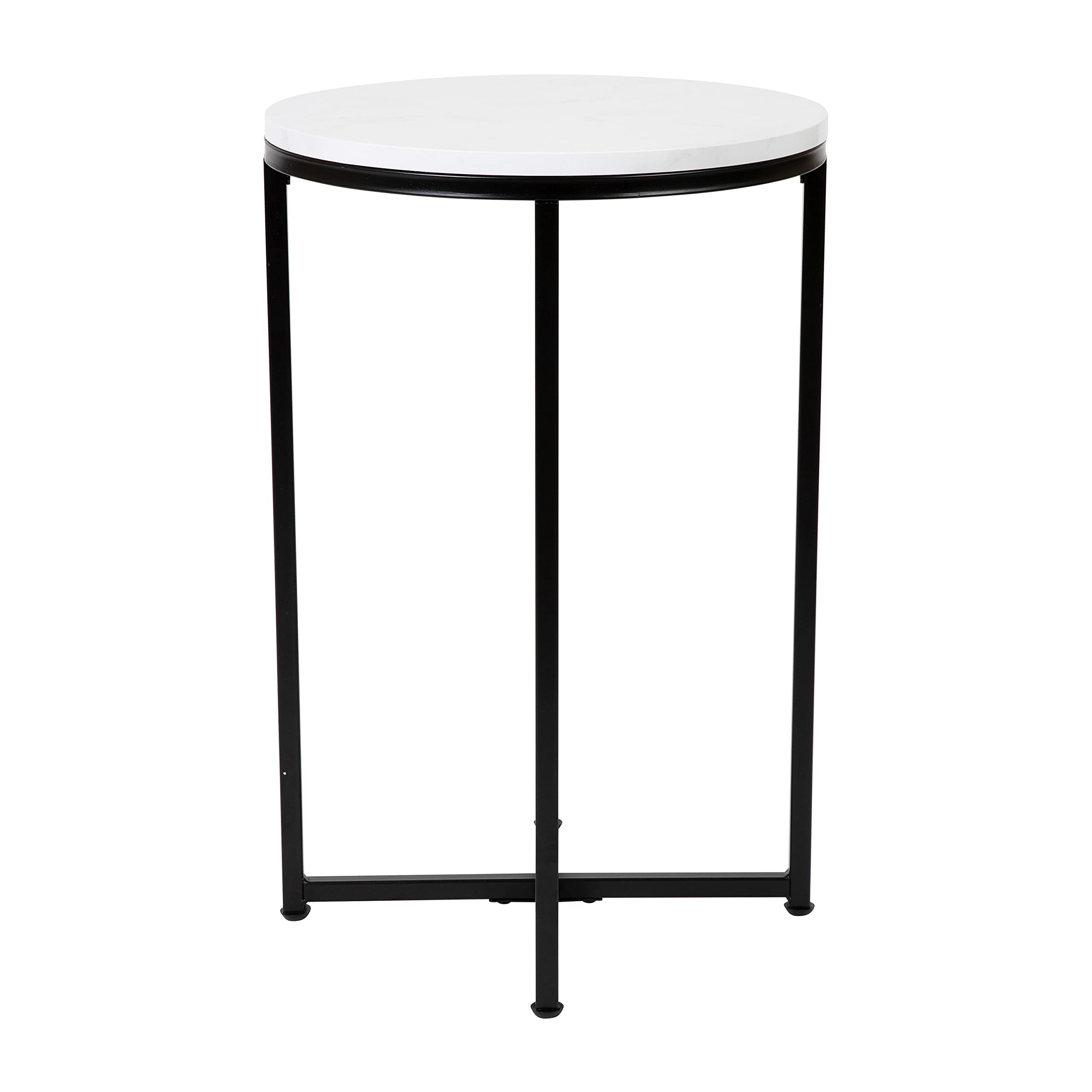 EMMA OLIVER White Marble Coffee Table with Black Metal Frame for Living Room Decor