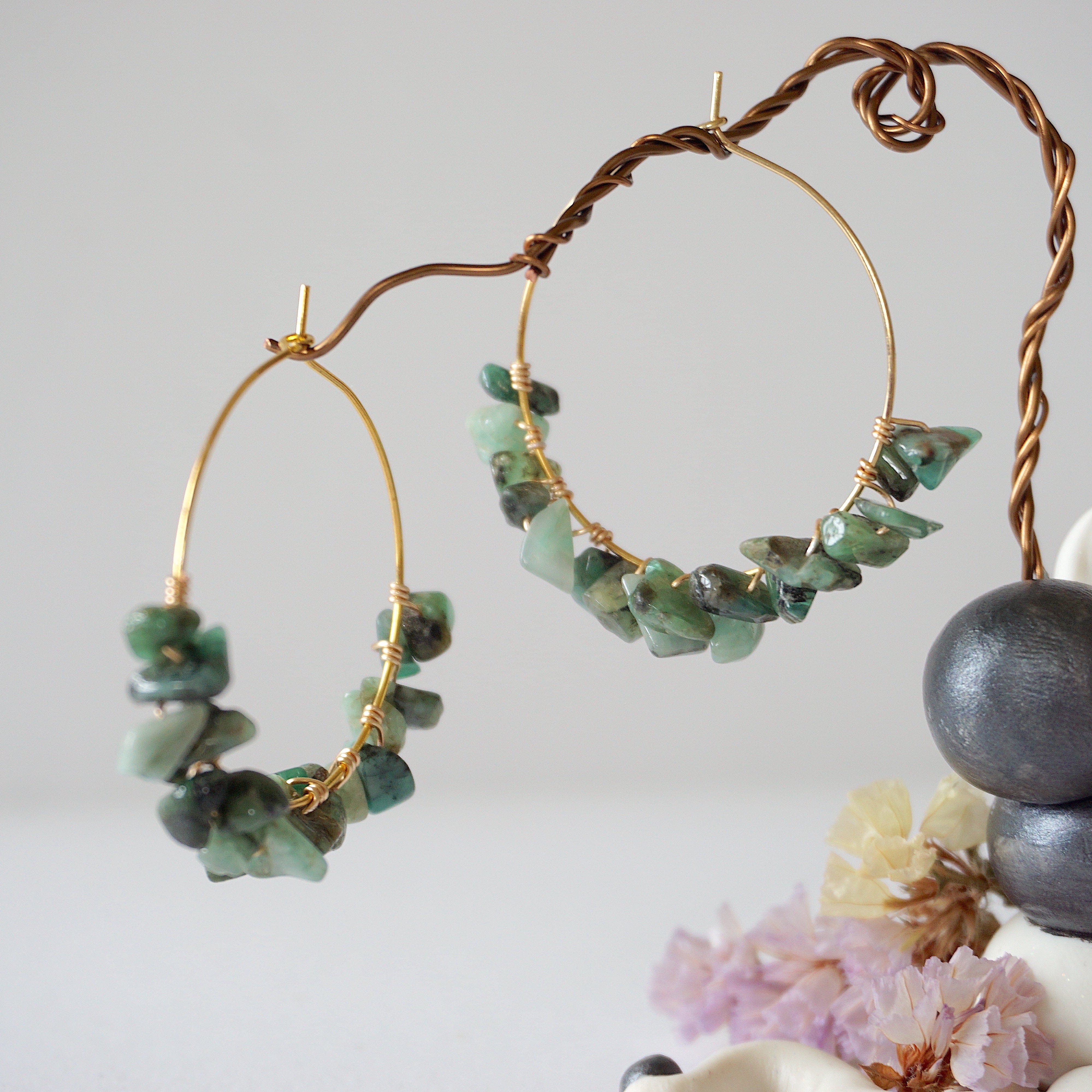 Emerald Cluster Gold Plated Hoop Earrings for Women - Elegant Dangle Drop Earrings for Party, Wedding & Everyday Wear