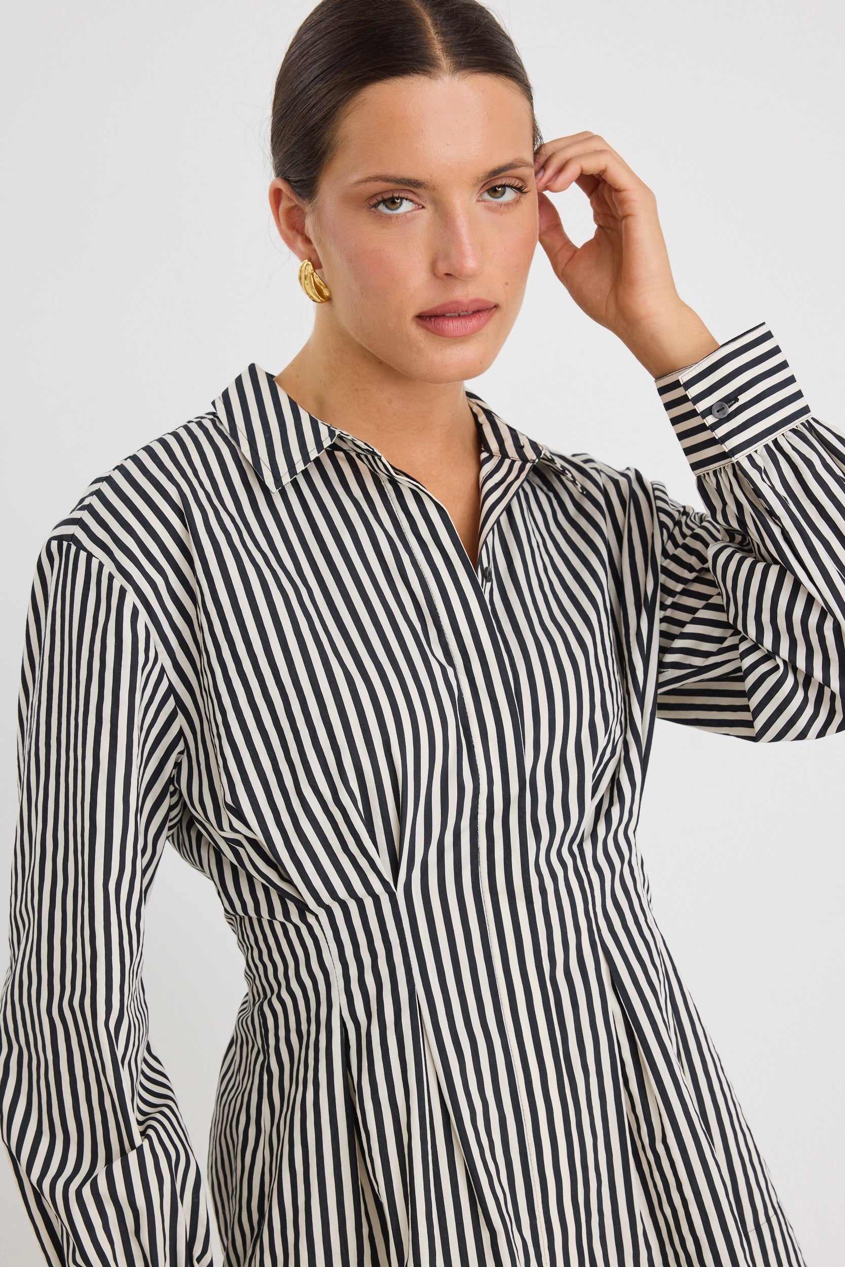 Black Striped Fitted Corset Shirt for Women - Sexy Bodycon Tops for Night Out & Date Night