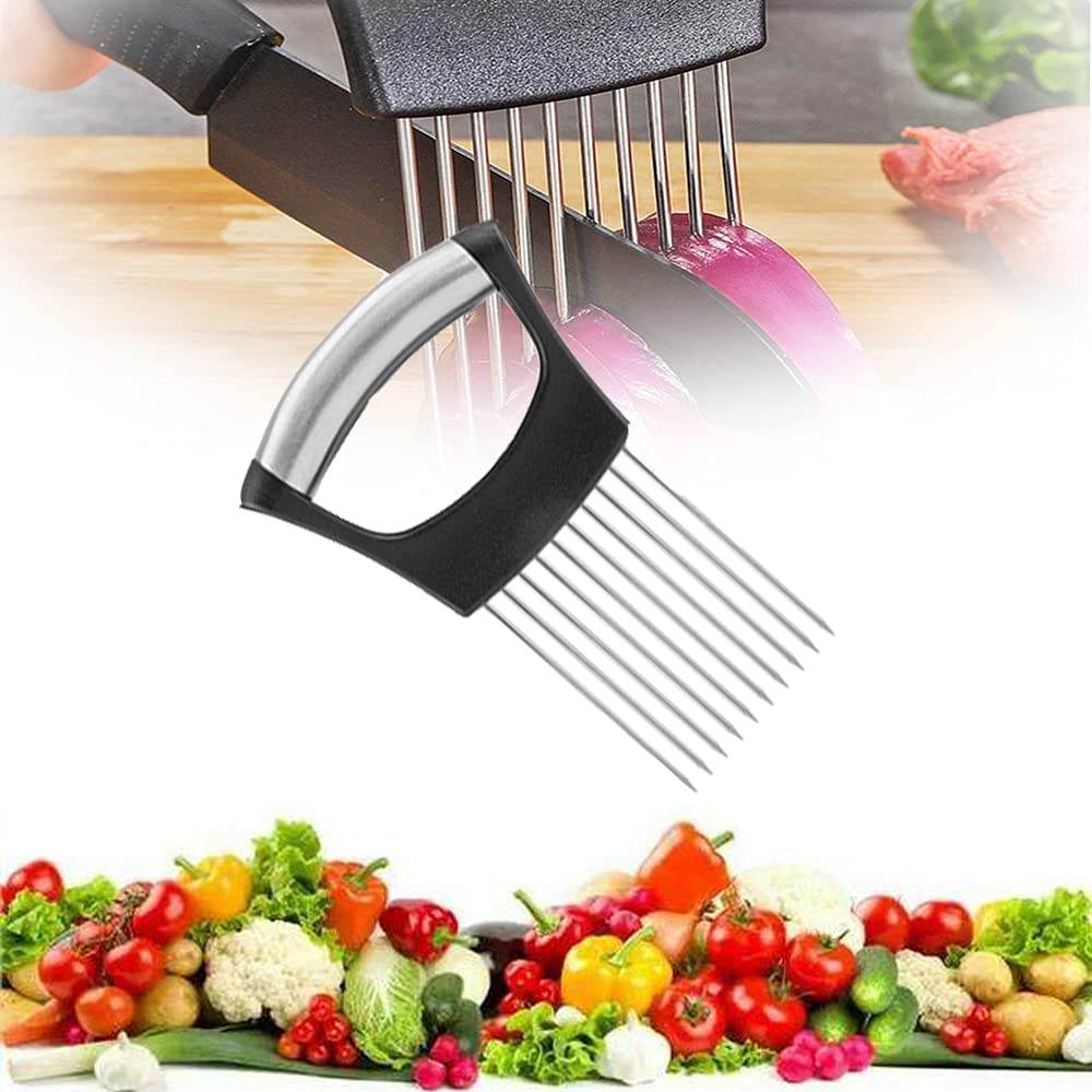 Stainless Steel Onion & Tomato Slicer - Food Chopper & Vegetable Holder - Kitchen Cutting Gadget for Easy Meal Prep & Cooking Accessories - Perfect for Salads, Sandwiches, and Home Cooking