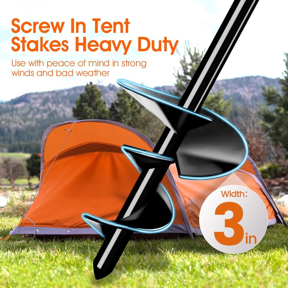 Heavy Duty 14in Screw-In Ground Anchors - 4 Pack for Tents, Canopies, Trampolines & Outdoor Structures | Secure Camping Gear in High Winds for Tents, Carports, Sheds & Swing Sets
