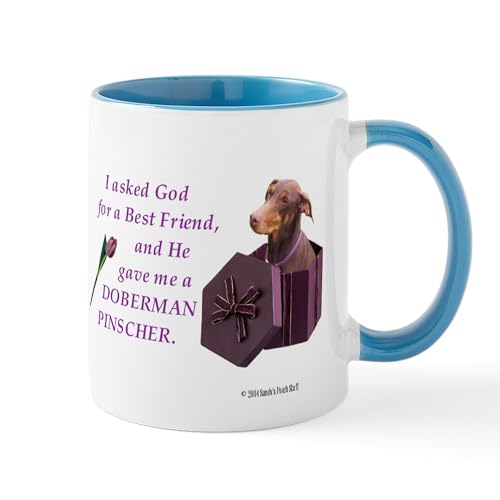 White/Blue Inside - Doberman Pinscher (Rust & Red, Natural Ears) Mug