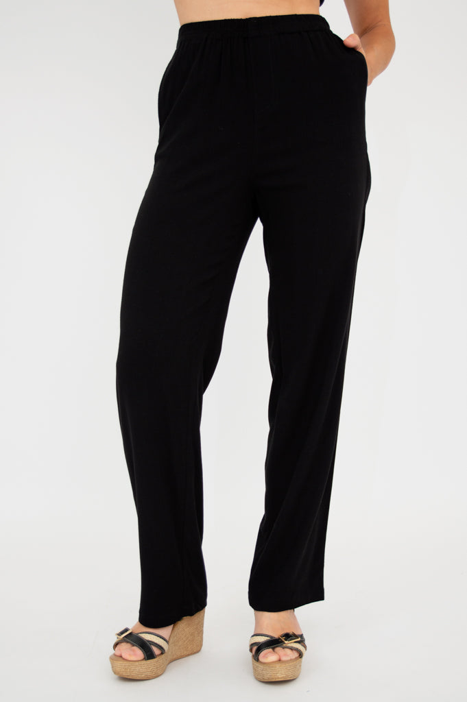 Bella Women's Linen Bamboo Pants - Soft & Breathable Black Lounge Pants for Yoga, Travel & Home Comfort