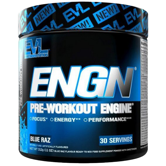 EVLution Nutrition ENGN Pre-Workout Supplement - Blue Raspberry Flavor, 312g for Energy & Focus - Perfect for Gym, Fitness & Bodybuilding