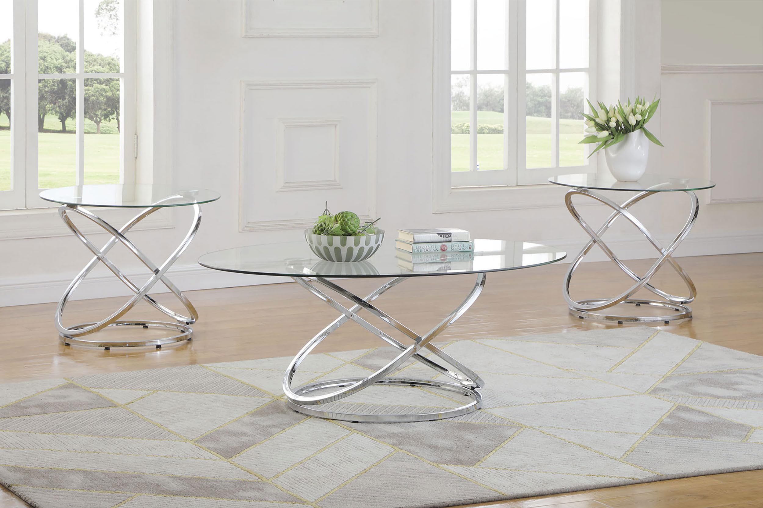 Coaster Furniture 3-Piece Chrome and Clear Glass End Table Set 722373 - Perfect for Living Room, Bedroom, or Office Decor