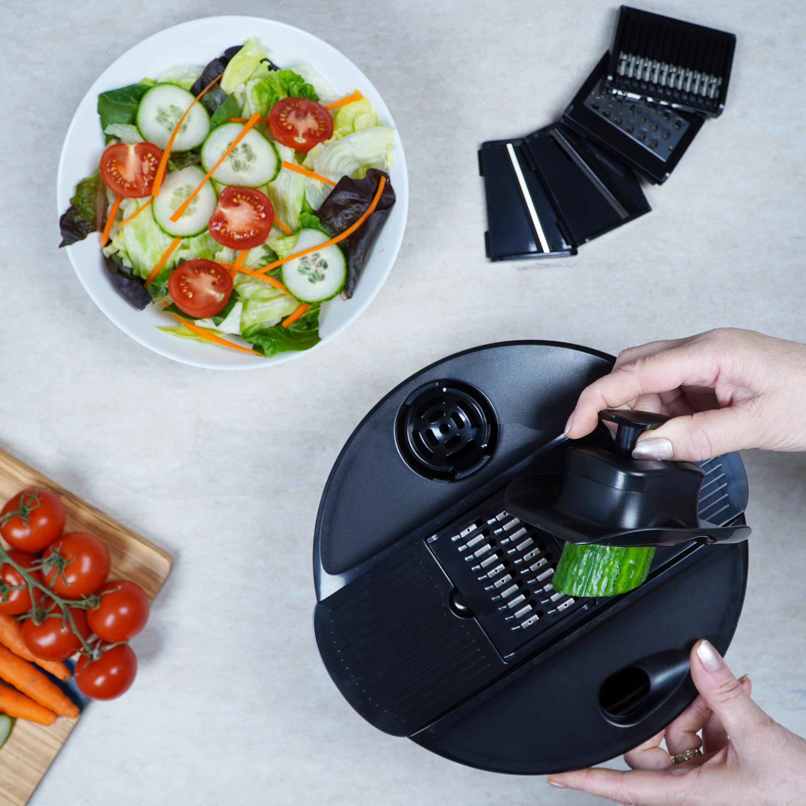 Best Rated Stainless Steel Salad Spinner 5.28Qt - Large Lettuce Dryer with Strainer Basket - Premium Kitchen Gadget for Washing Greens - Includes Free Vegetable Slicer - Perfect for Home Chefs & Healthy Meal Prep
