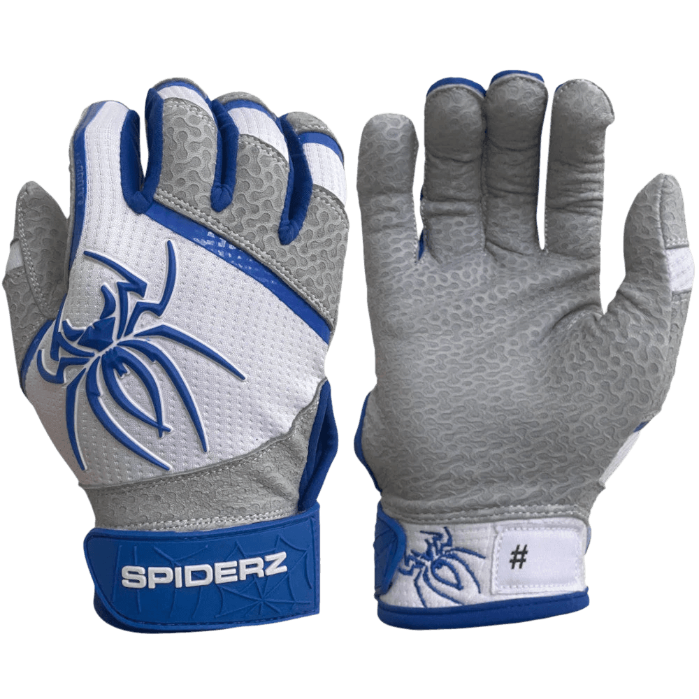 2022 Spiderz PRO Model Batting Gloves - White/Royal Blue | Premium Baseball & Softball Gloves for Hitting & Training | Perfect for Games, Practice & Batting Cage Sessions