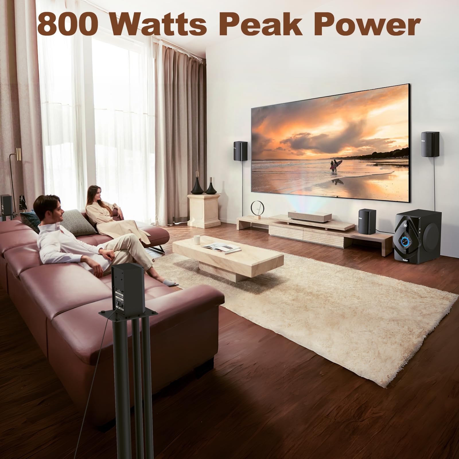 Bobtot 800W 6.5inch Wireless Home Theater System with Subwoofer - 5.1/2.1 Channel Surround Sound, HDMI ARC, Optical & Bluetooth for Movies, Gaming & Music Streaming
