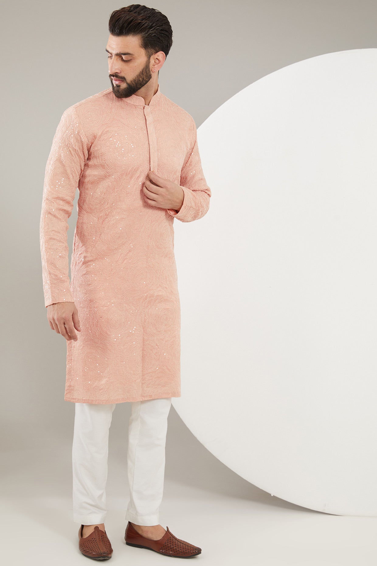 Elegant Peach Chikankari Kurta with Intricate Floral Embroidery - Traditional Indian Cotton Tunic for Women - Perfect for Festivals, Weddings & Casual Wear