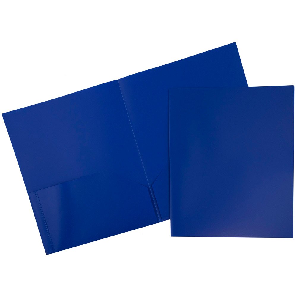 JAM Paper Medium Weight Plastic Presentation Folder - Deep Blue - 96 Folders for Office, School, Business Meetings & Document Organization