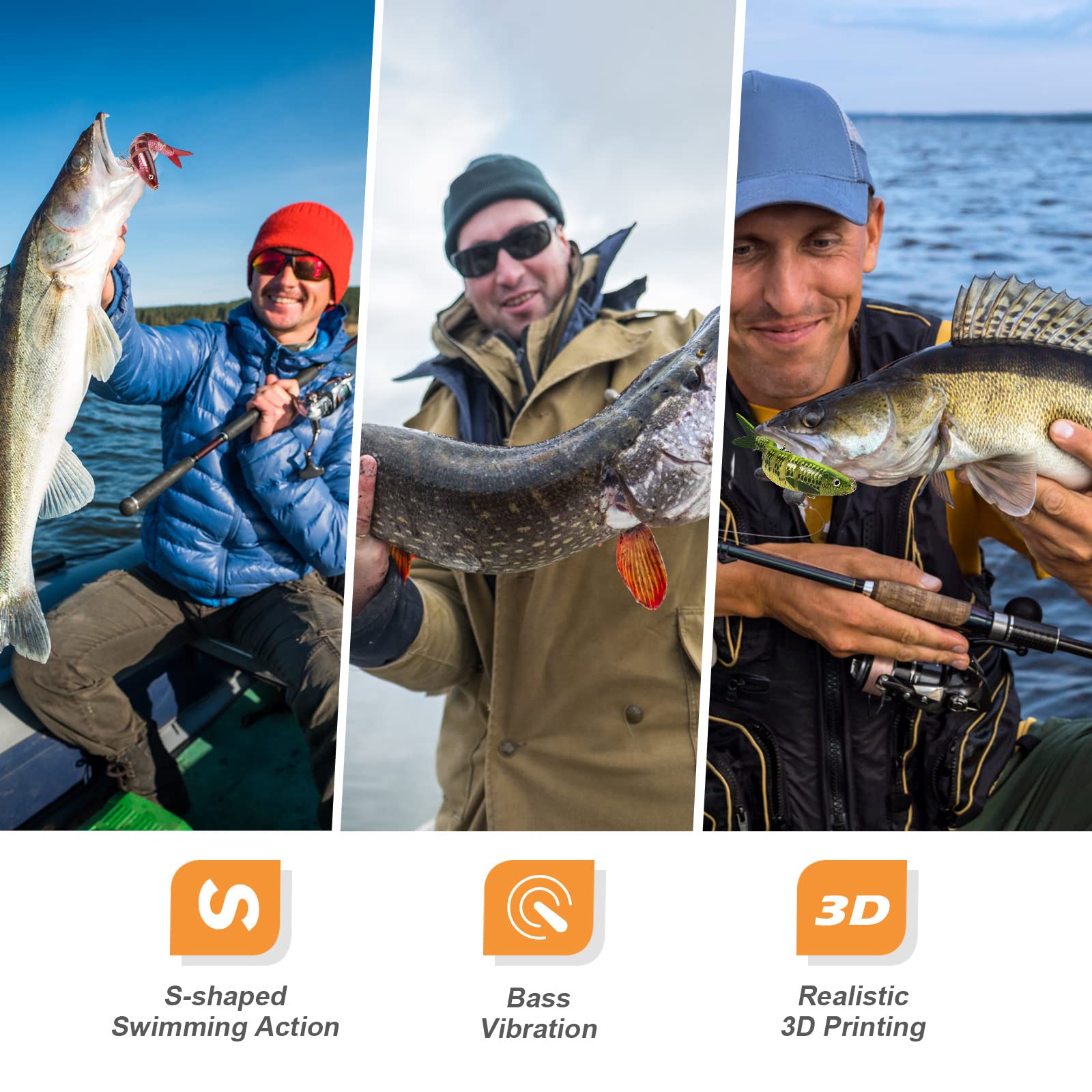 JXTZ Multi-Jointed Bass Fishing Lures - Slow Sinking Swimbaits with Lifelike Action for Trout & Bass - Saltwater & Freshwater Fishing Lures Kit - Perfect for Lake, River and Ocean Fishing Adventures