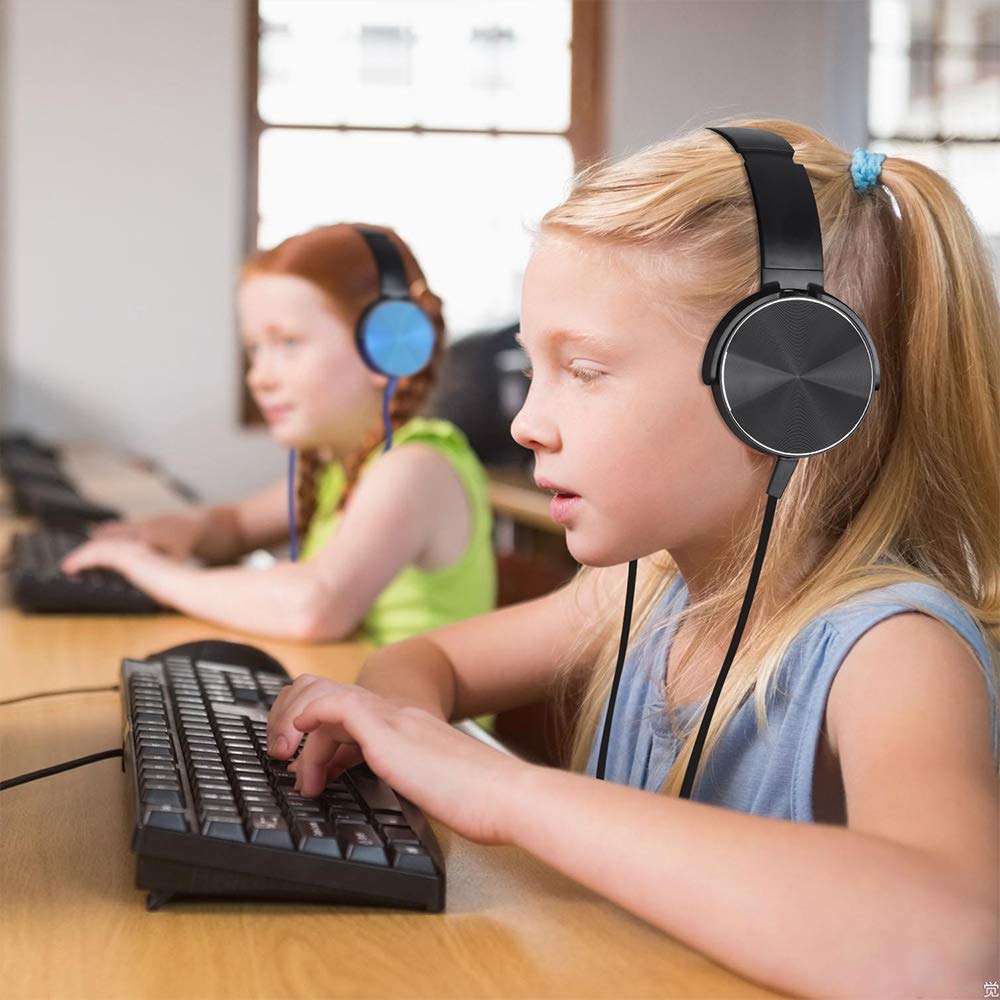 5 Pack Kids Bulk Headphones with Microphone - Stereo Sound Headset for Online Learning, School Boys & Girls - 3.5mm Audio Jack Compatible with Smartphone, Tablet, Kindle, Computer (OH450, Black) - Perfect for Virtual Classrooms, Homeschooling & Remote Learning