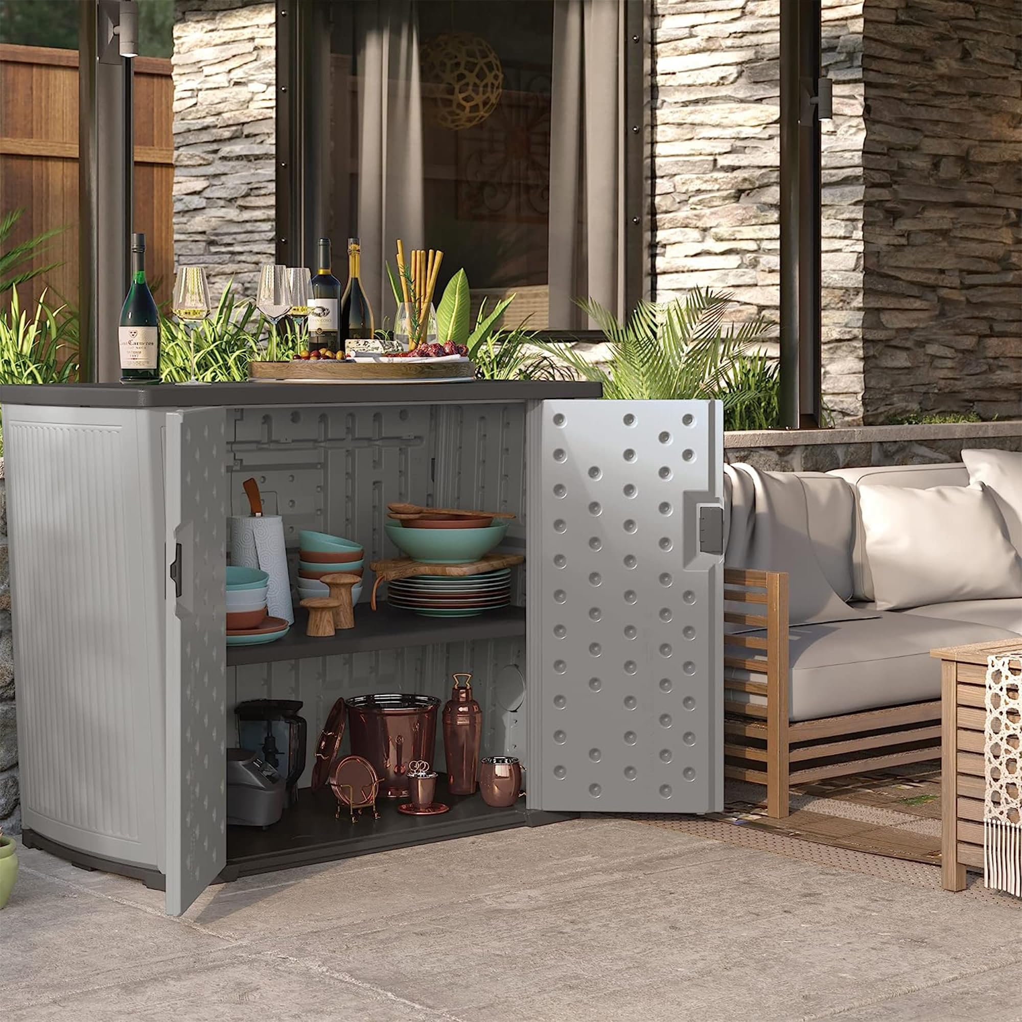 Suncast 130 Gallon Outdoor Storage Shed for Patio, Garden & Backyard - Weather-Resistant Dove Gray Utility Shed | Perfect for Storing Lawn Equipment, Pool Supplies & Seasonal Decor