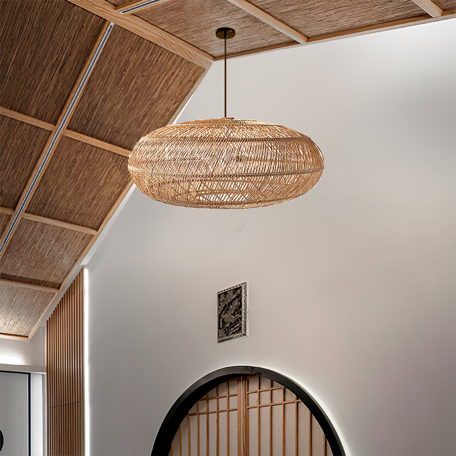 Handwoven Rattan Pendant Light - Natural Boho Ceiling Fixture for Bedroom, Living Room & Patio Decor