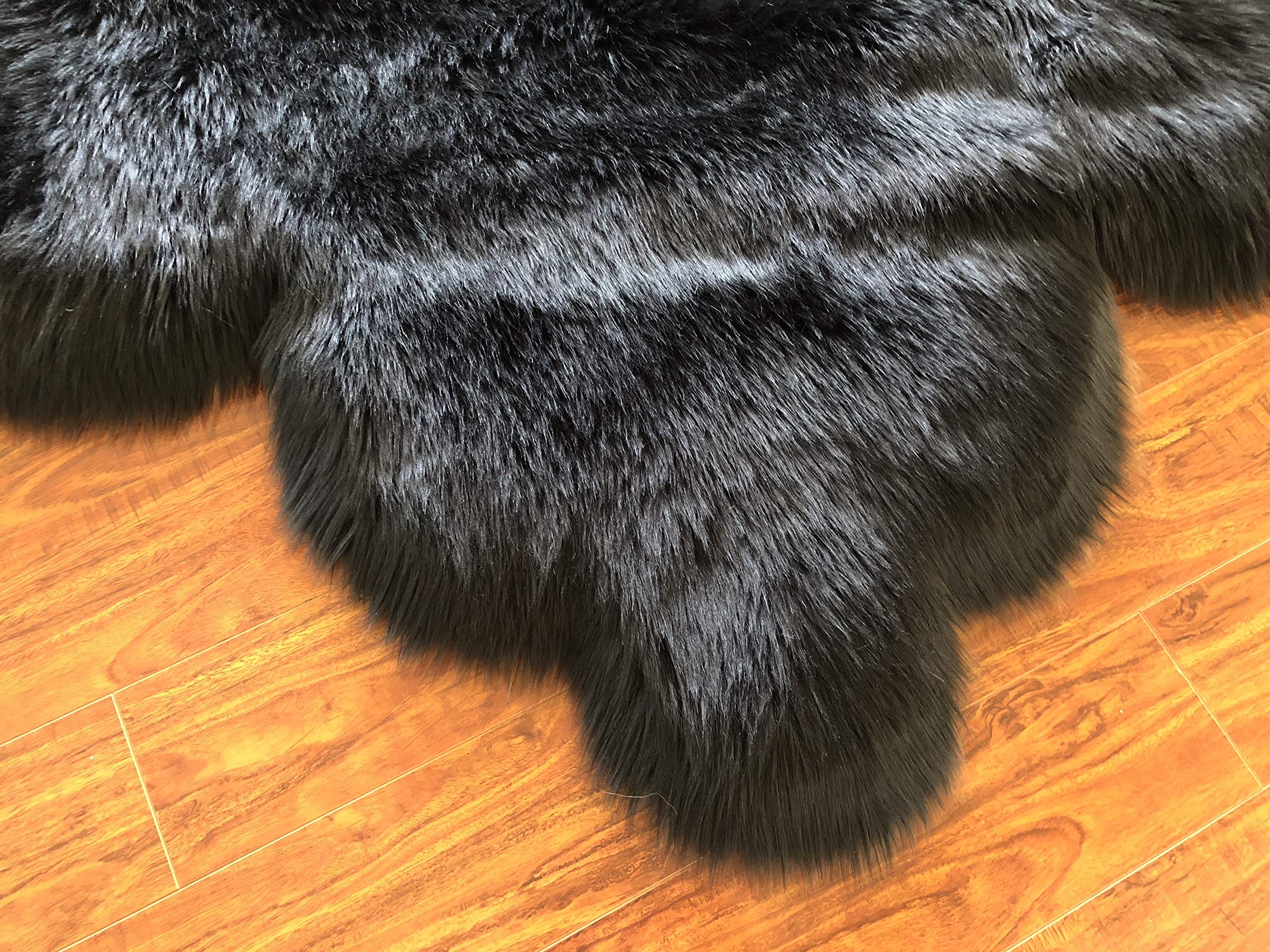 Premium Soft Faux Bear Skin Shaggy Area Rug - Ultra Plush & Silky (Black, 2x3 Feet) - Perfect for Living Room, Bedroom & Cozy Home Decor